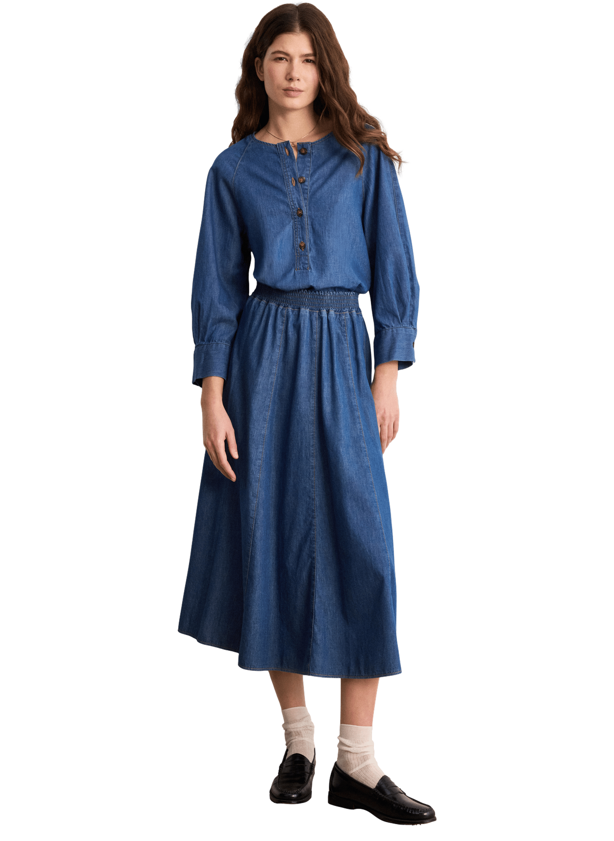 Jupe midi en denim plissé - ninae PABLO Bleu