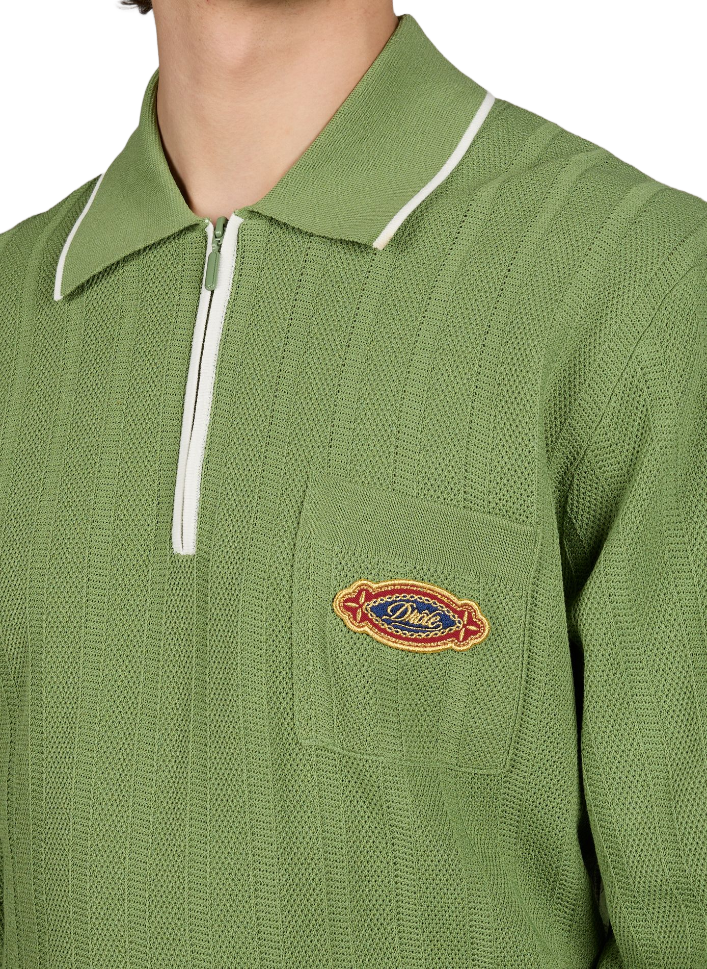 Long-sleeved zip-neck polo in blended cotton DROLE DE MONSIEUR Green