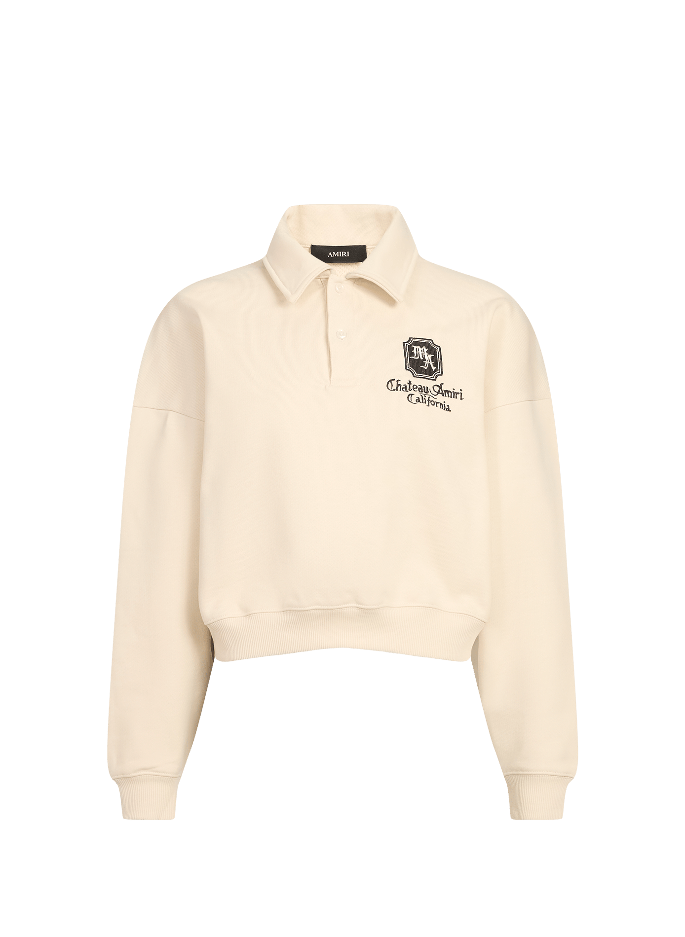 Pull brodé col polo en coton AMIRI White