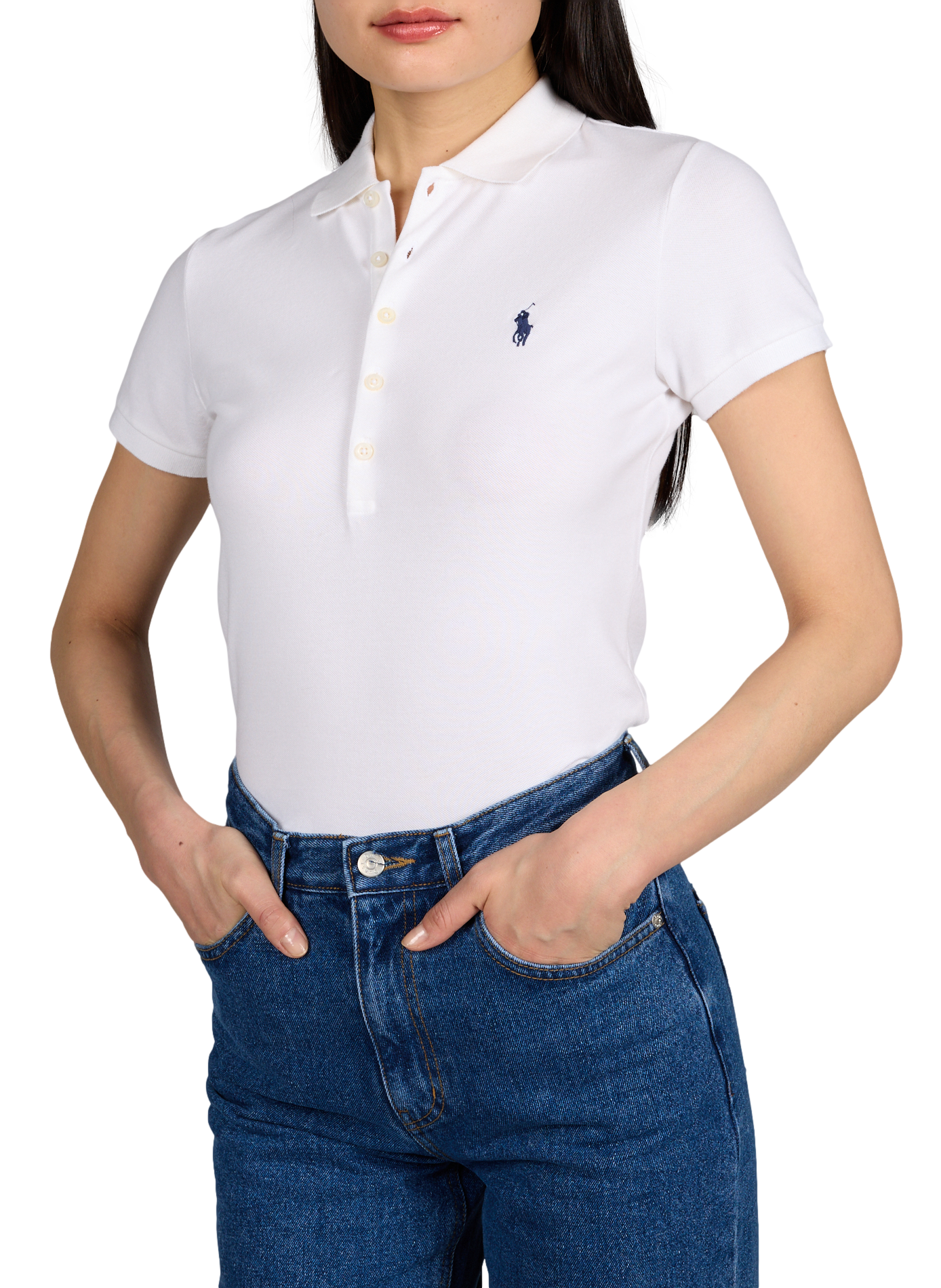 Polo manches courtes à logo en coton mélangé POLO RALPH LAUREN Blanc