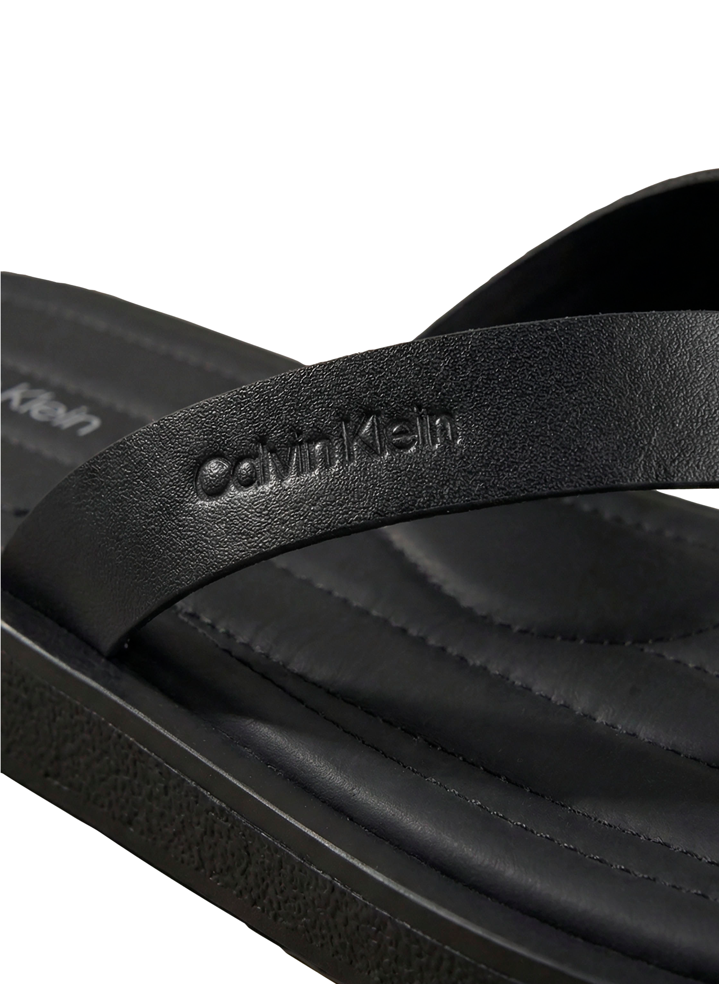 Tongs à logo en cuir CALVIN KLEIN Noir