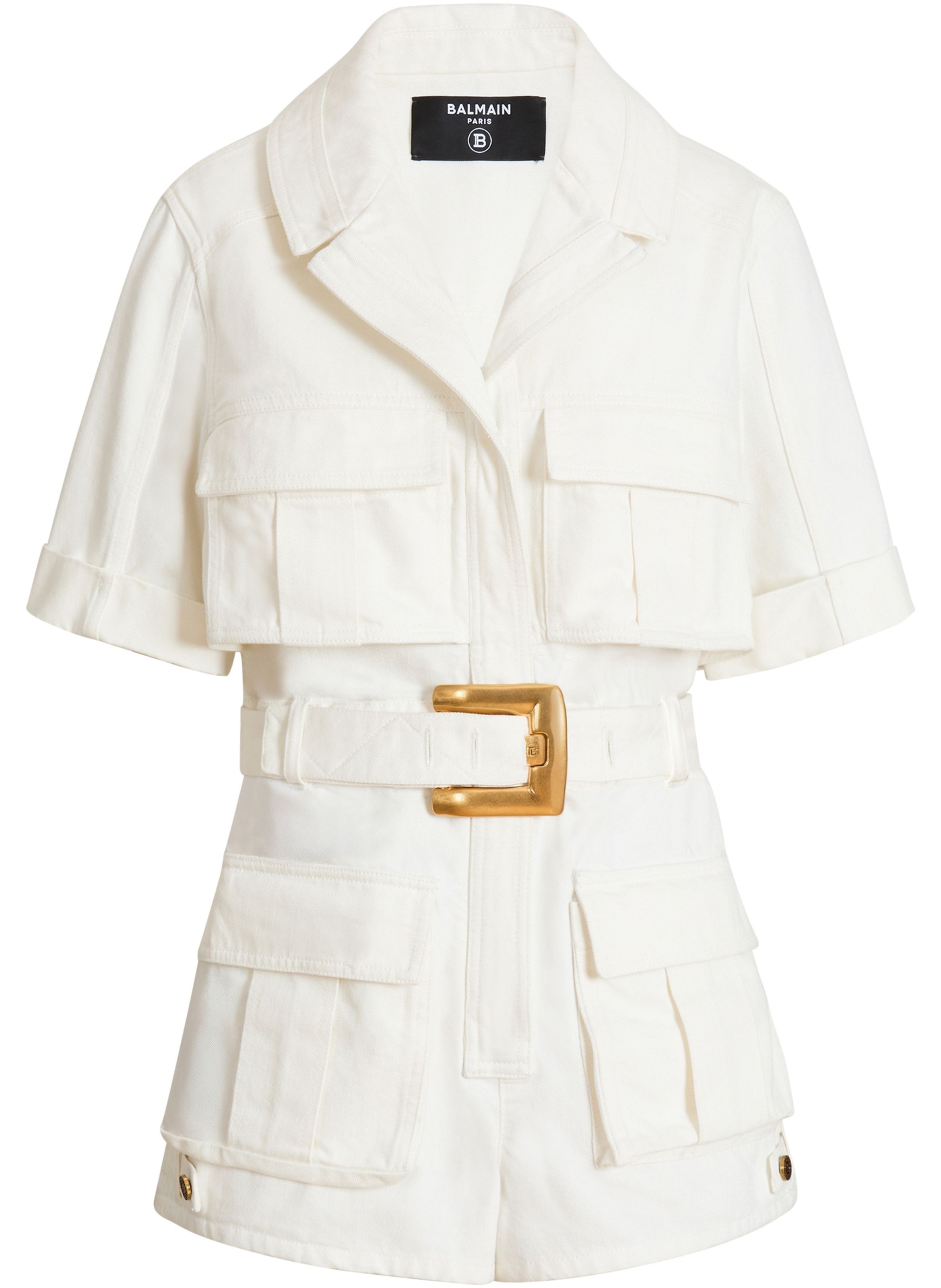 Combinaison ceinturée en denim BALMAIN Blanc