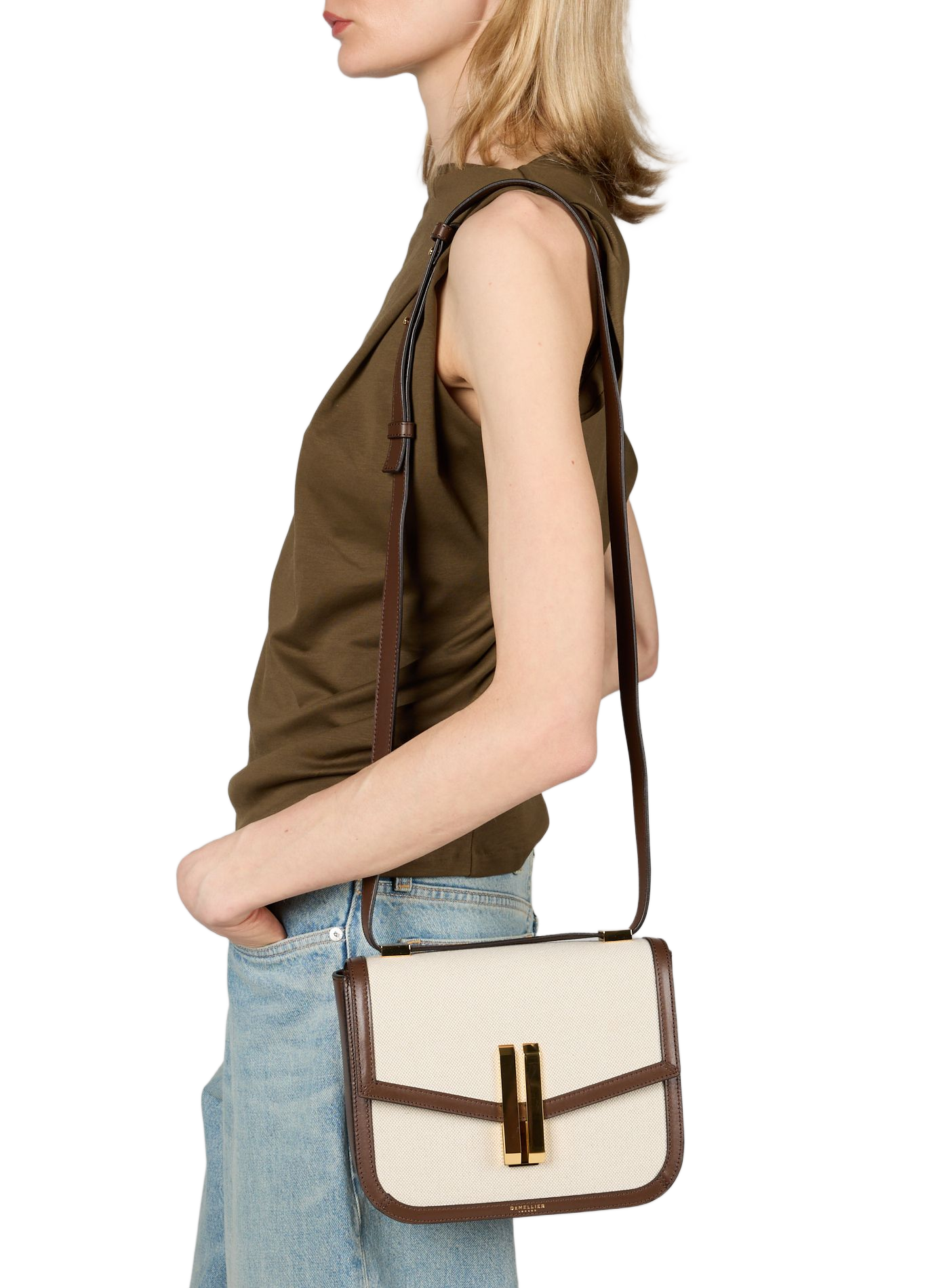 Schultertasche Vancouver aus Leder und Baumwolle DEMELLIER LONDON Braun