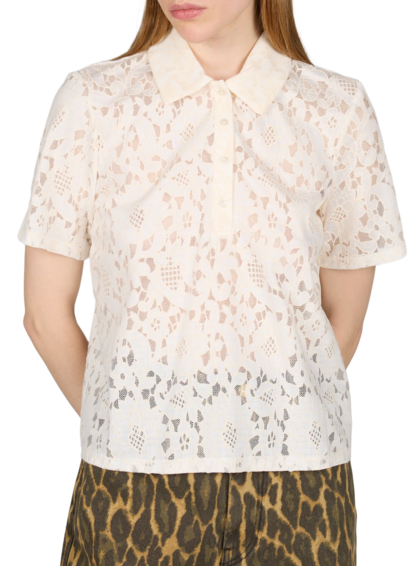 Polo de manga corta en encaje floral OBJECT Blanco