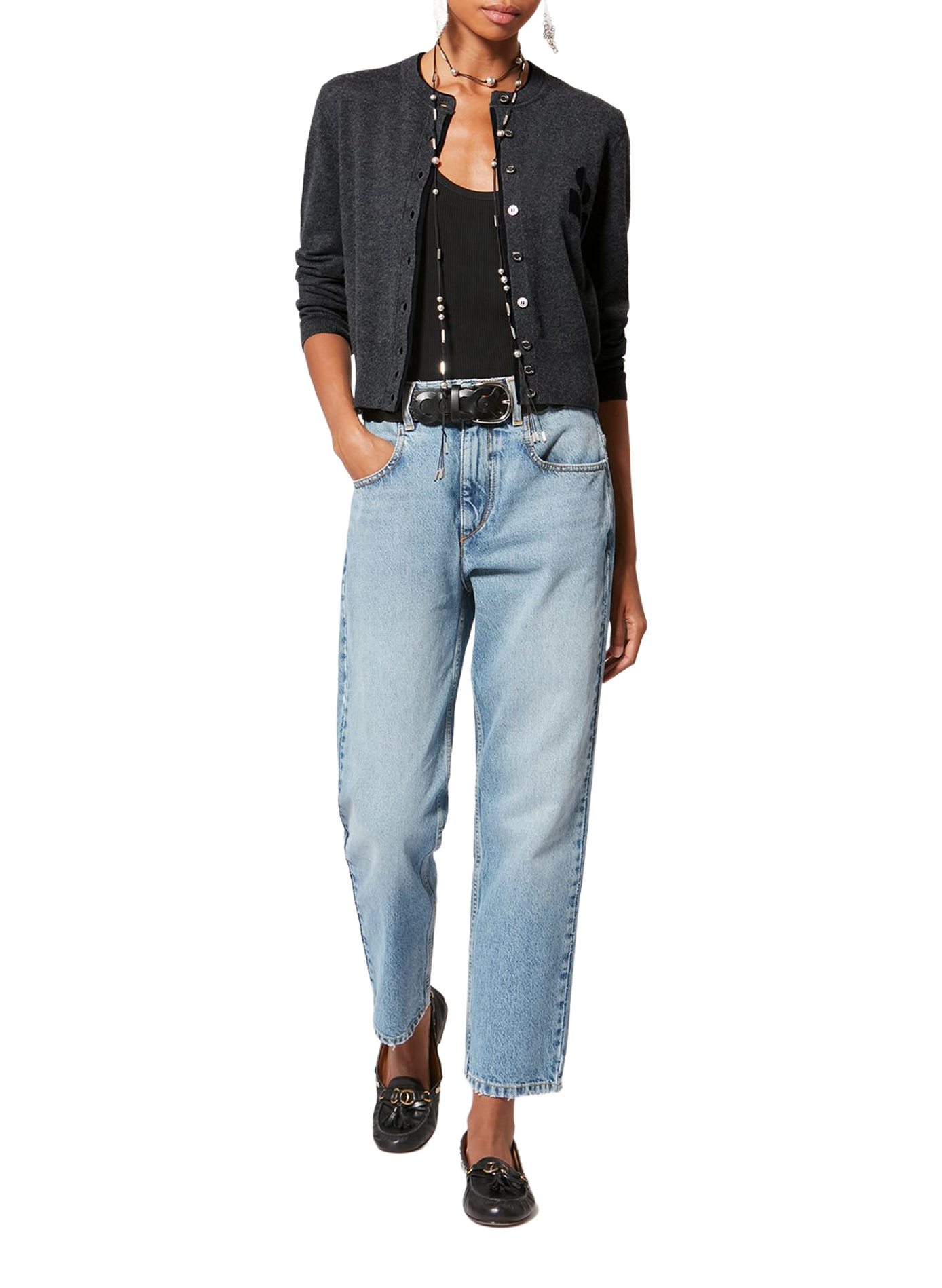 Cardigan mit Logo aus Baumwolle und Wolle ISABEL MARANT Grau
