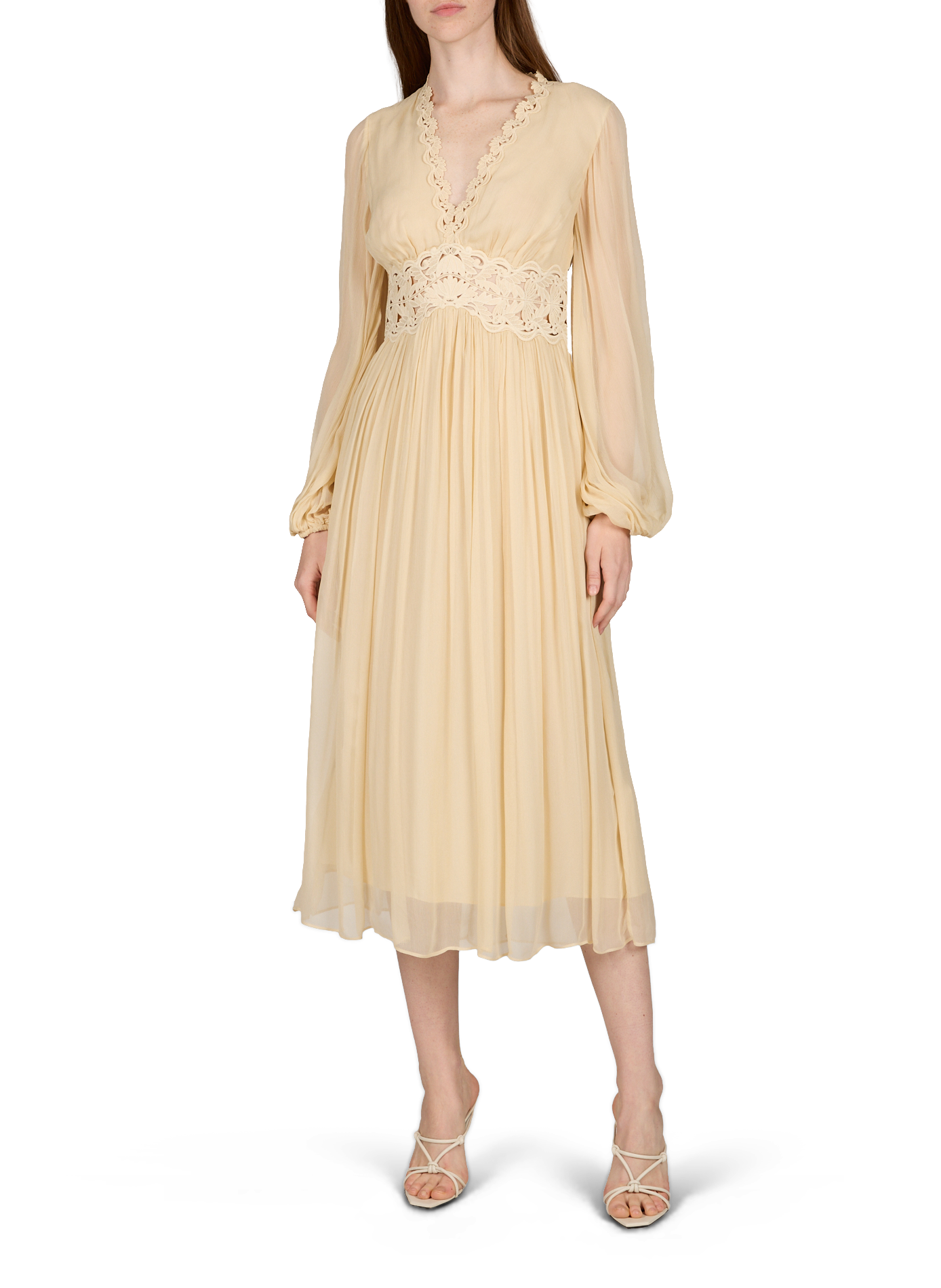 Pleated dress with puffed sleeves ZIMMERMANN White