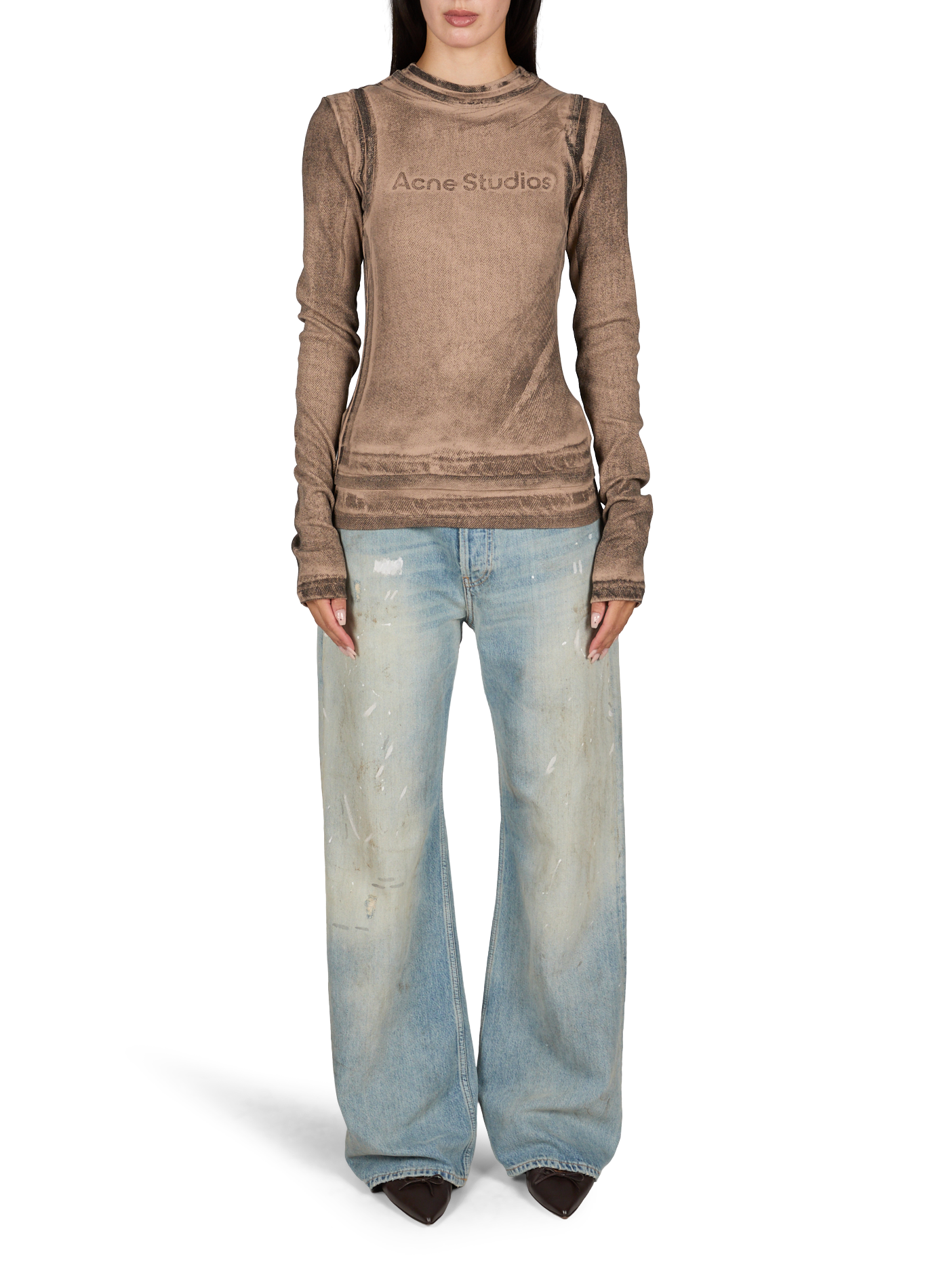 Maglietta a maniche lunghe sovrapposta in misto cotone ACNE STUDIOS Arancione