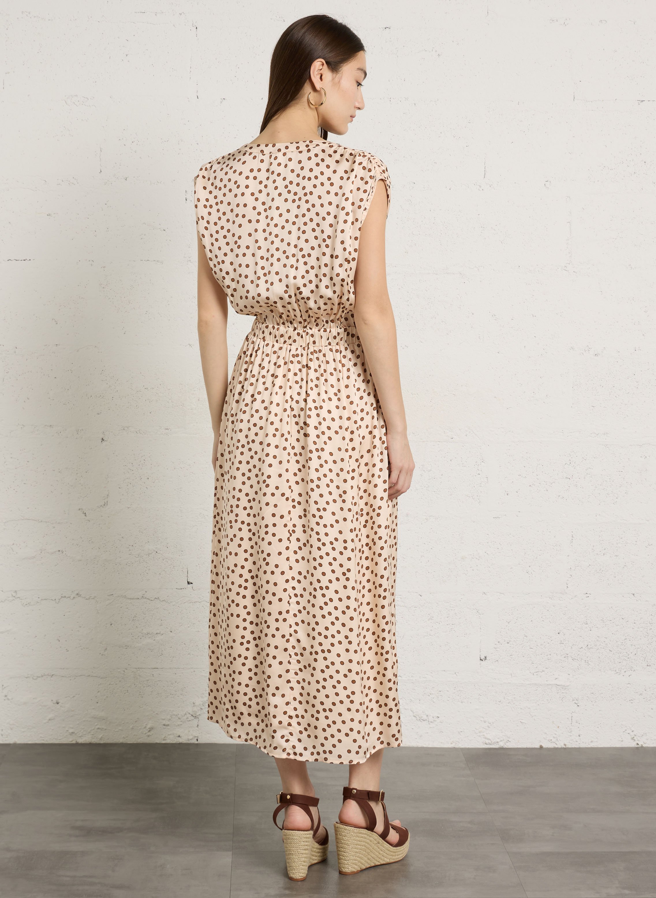Robe longue col v à pois belgia MAISON 123 Blanc