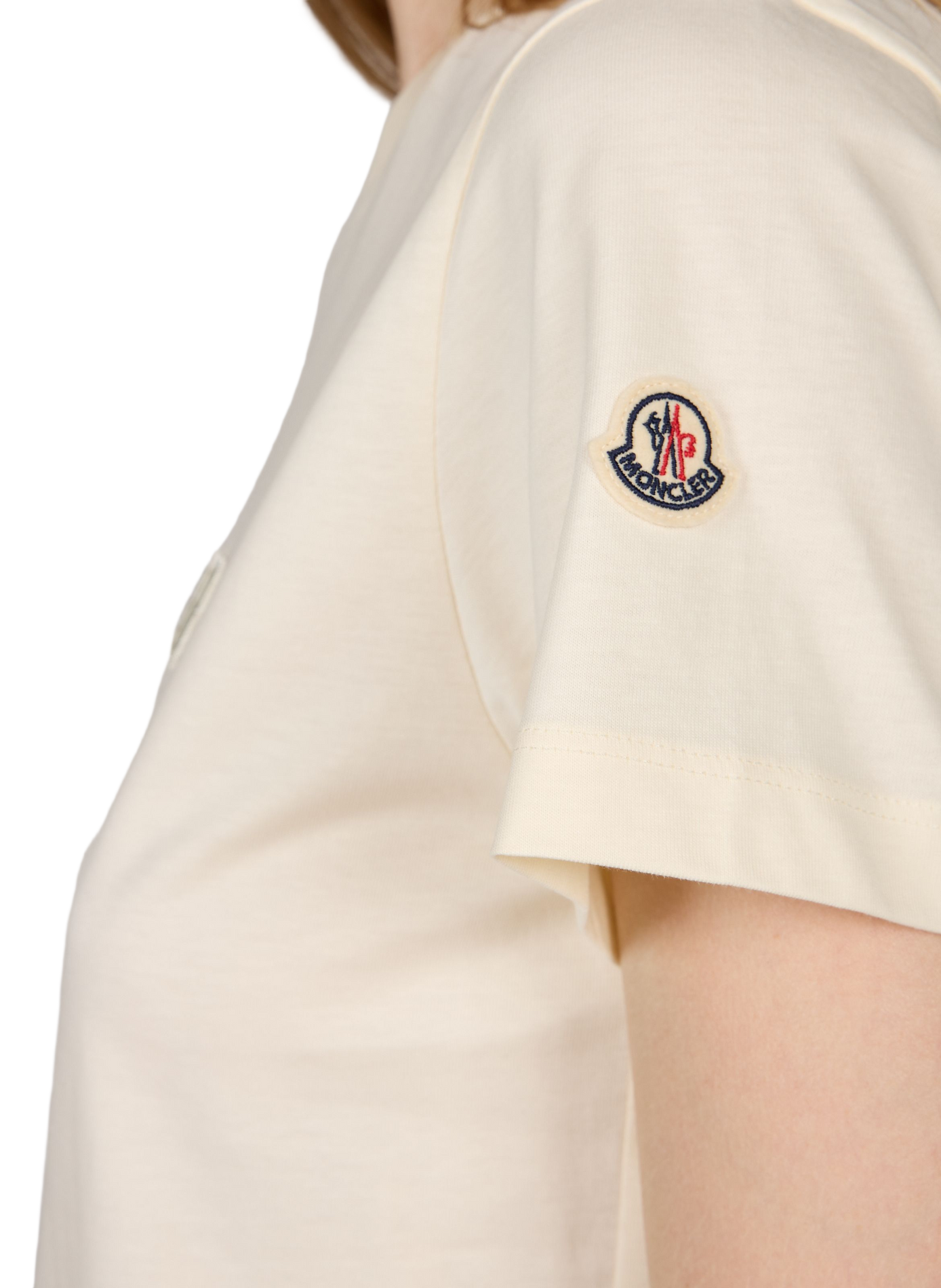Plain T-shirt with embroidered logo in cotton MONCLER White