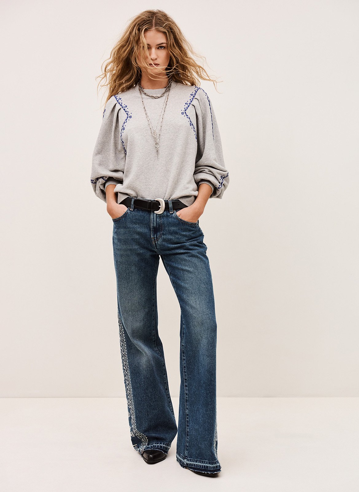 Ronde hals sweater van gemengd katoen Mesta | Grijs BA&SH Dames