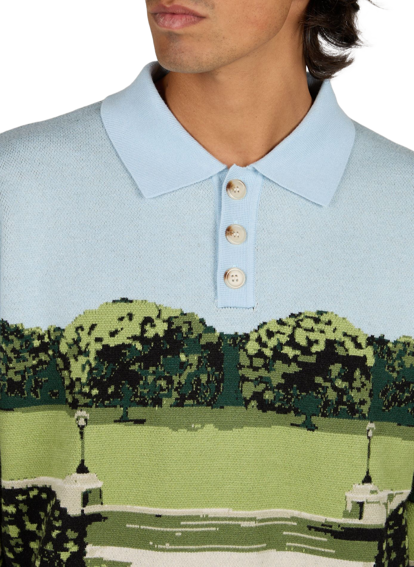 Printed long sleeve polo ONLY THE BLIND Blue