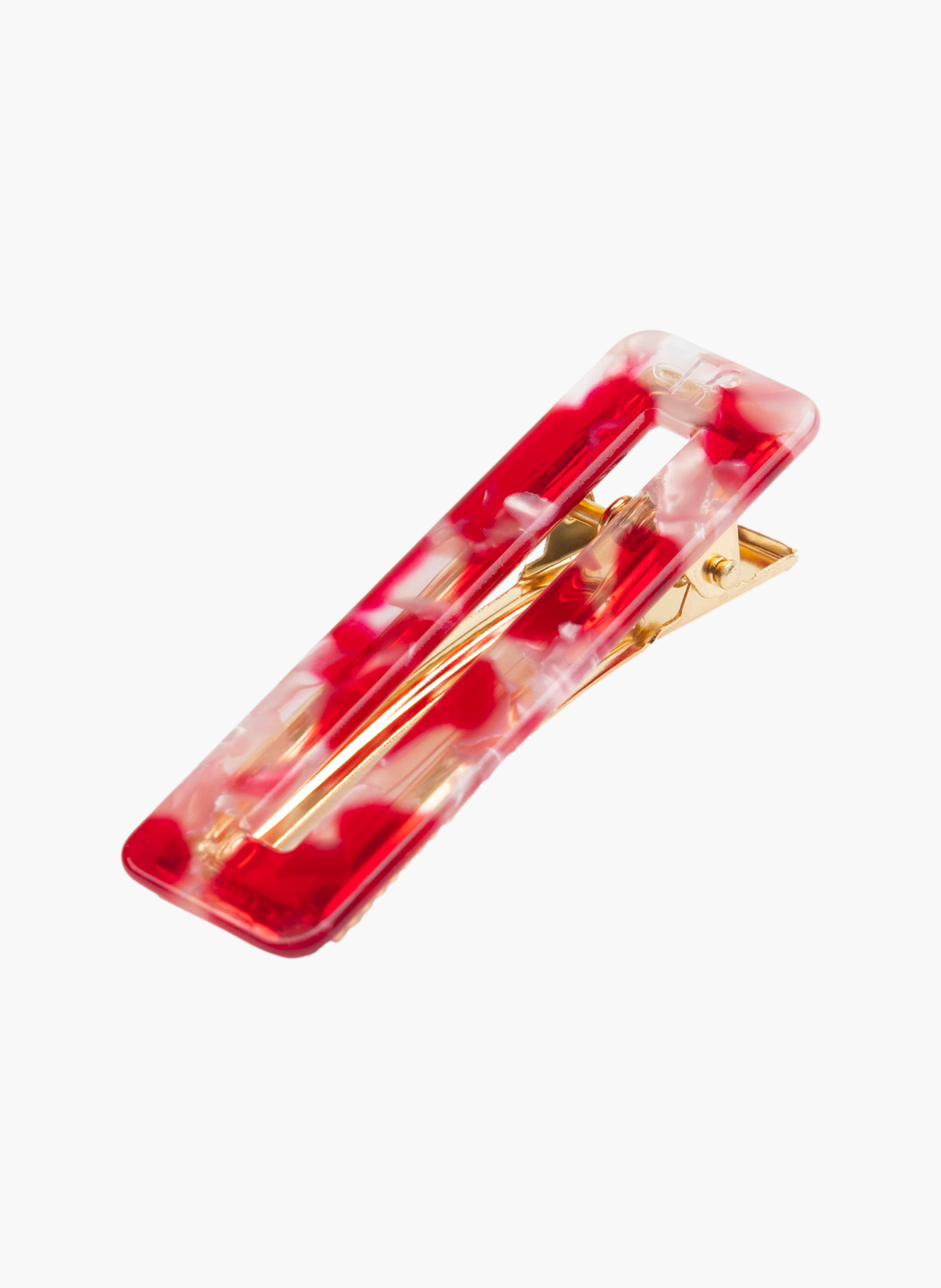 Barrette à cheveux rectangle en acétate de cellulose et acier inoxydable RougeKURAGE GINZA