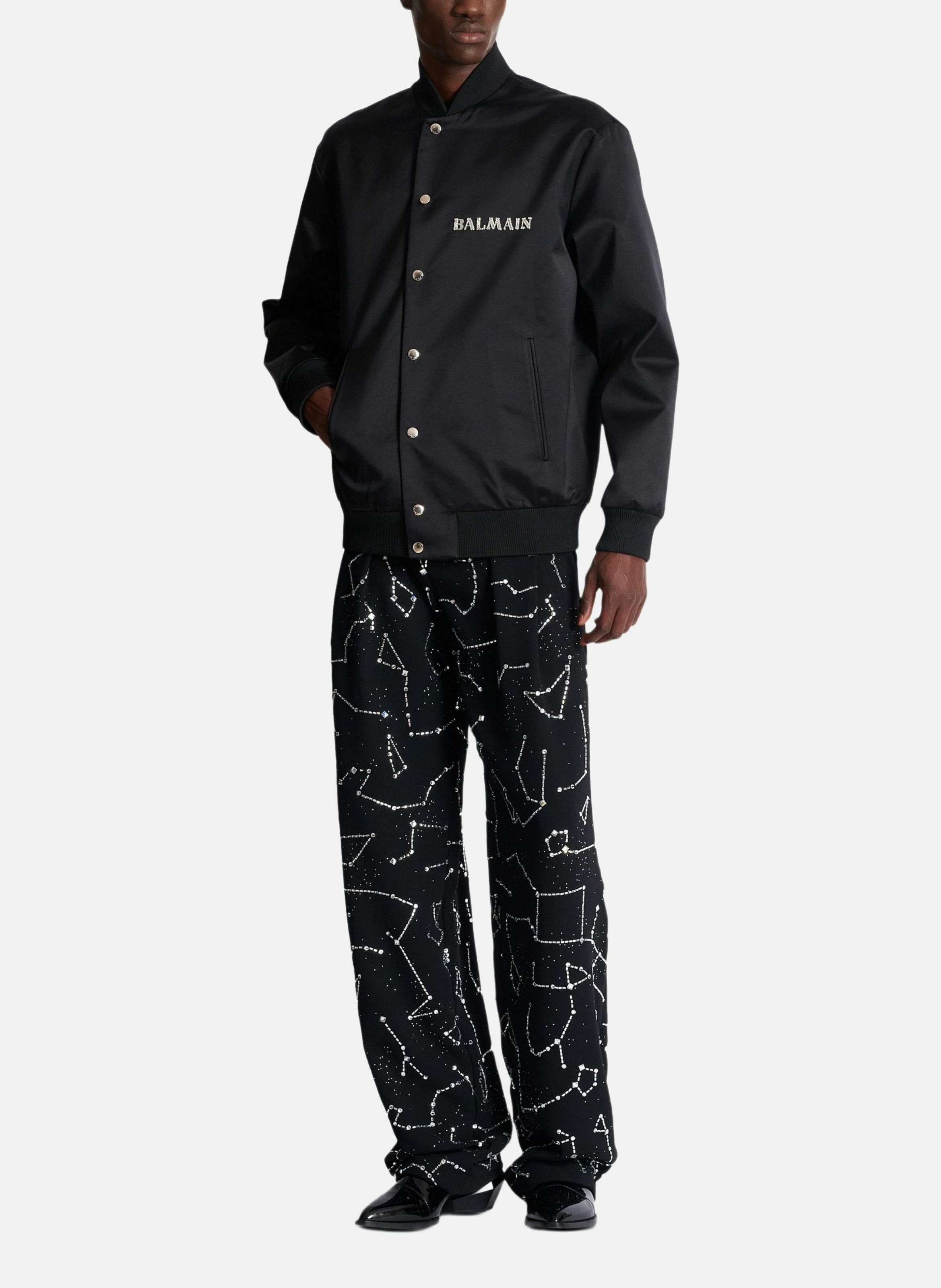 Bomber en satin brodé motif balmain galaxy BALMAIN Argent