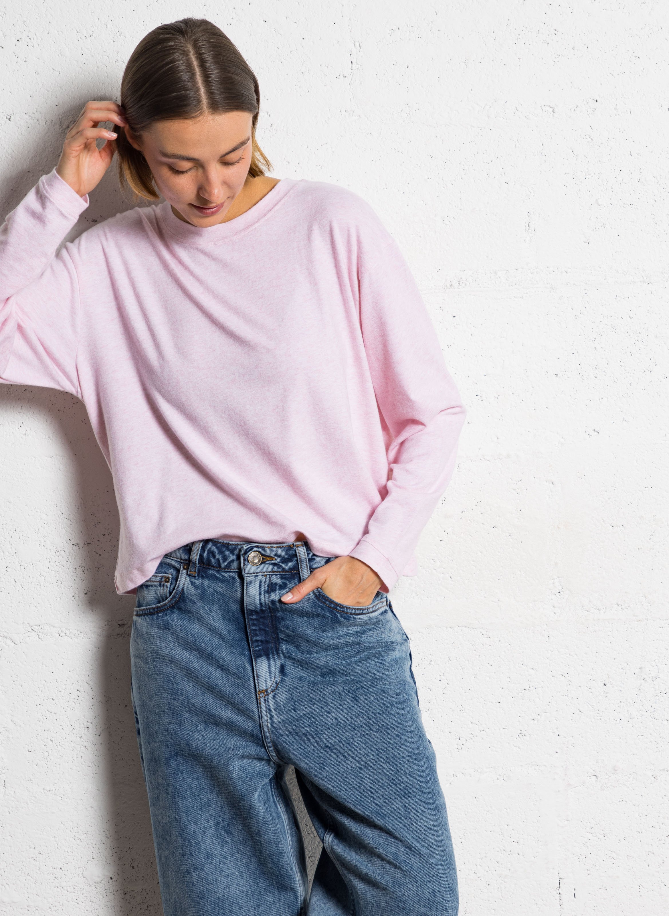 Pull col rond en coton mélangé ypawood AMERICAN VINTAGE Rose