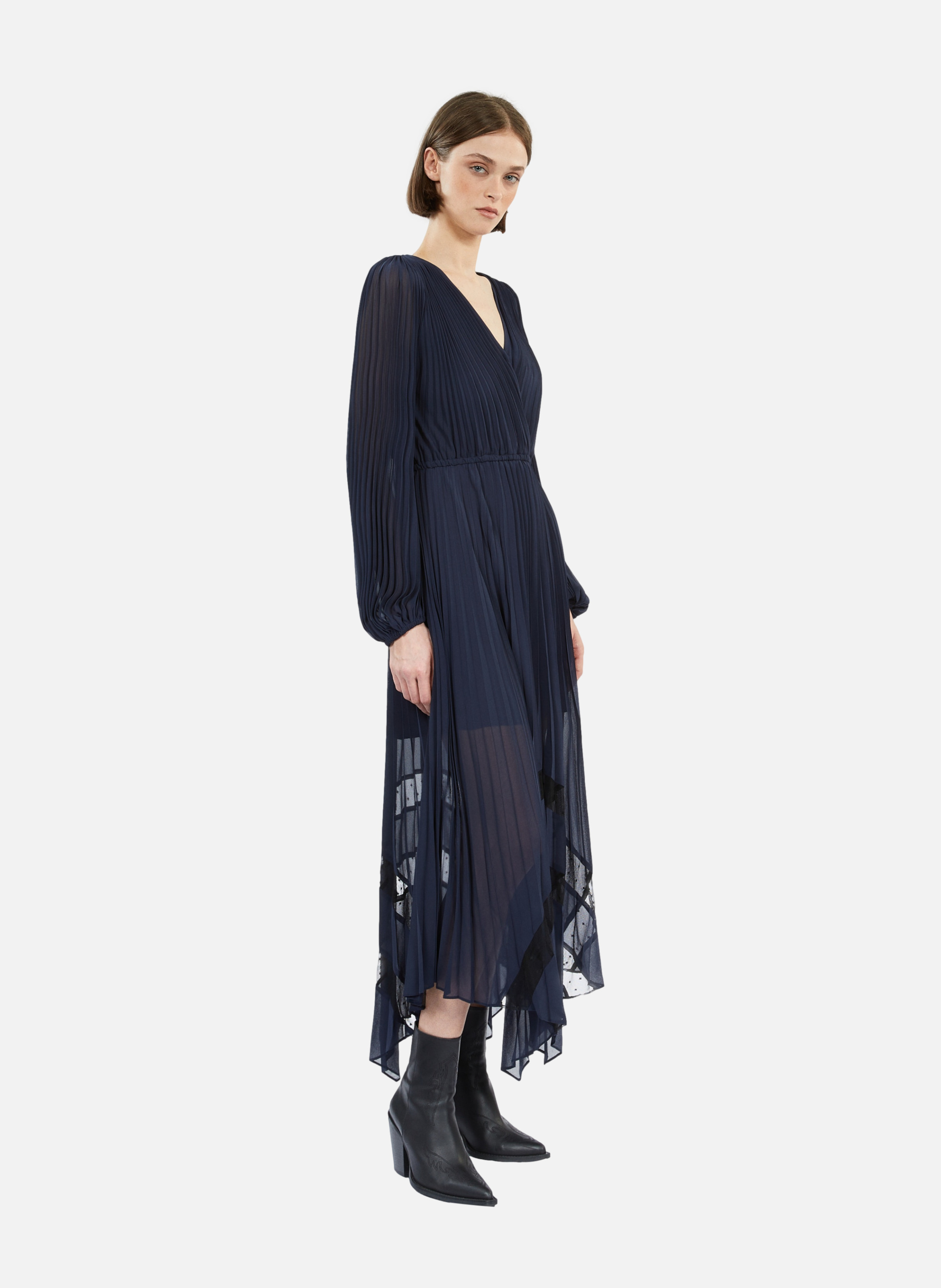 Robe longue plissée avec plumetis THE KOOPLES Bleu