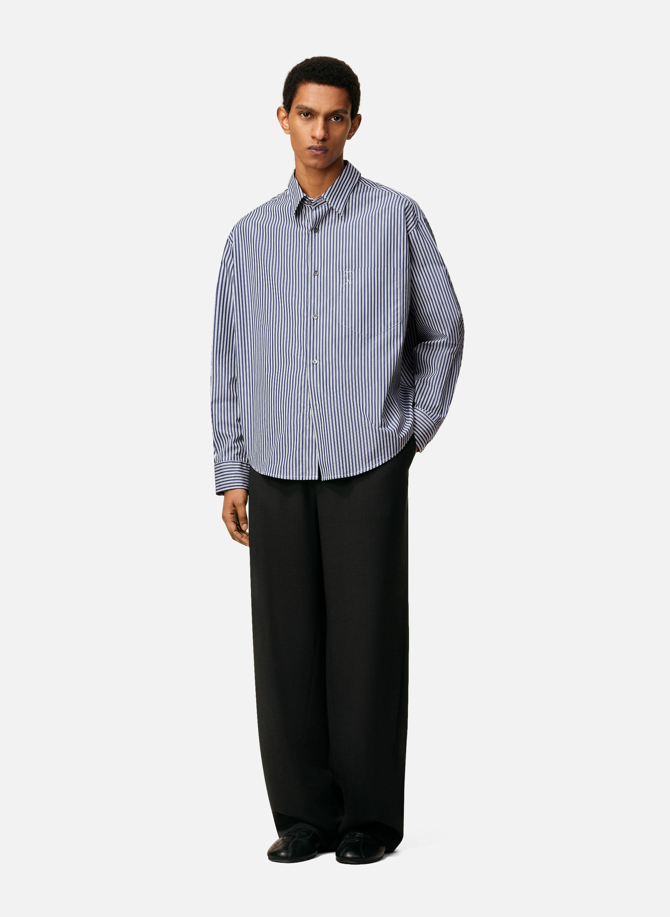 Chemise boxy rayée ami de coeur  en coton unisexe AMI PARIS Bleu