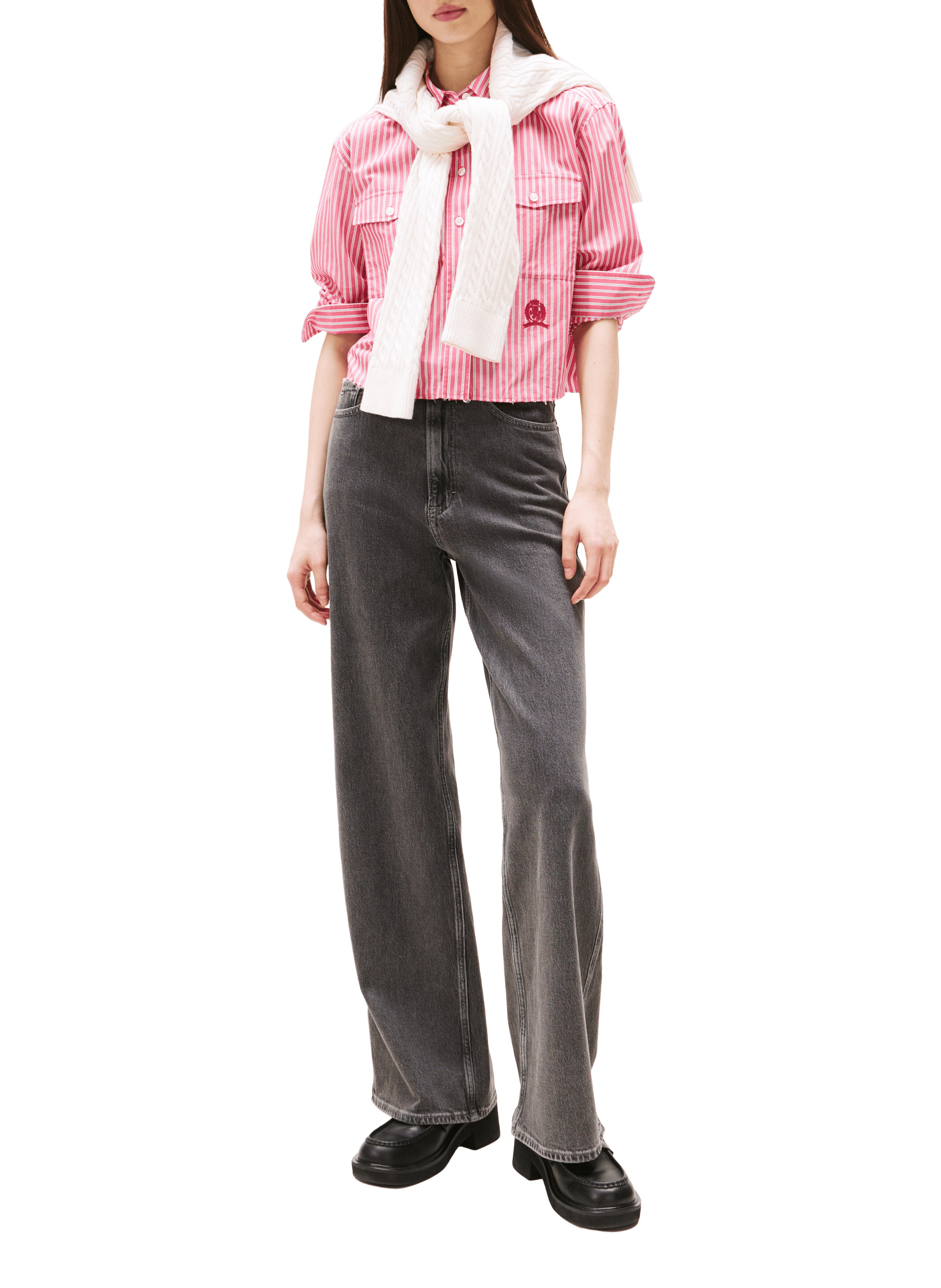 Short striped cotton shirt TOMMY HILFIGER Pink