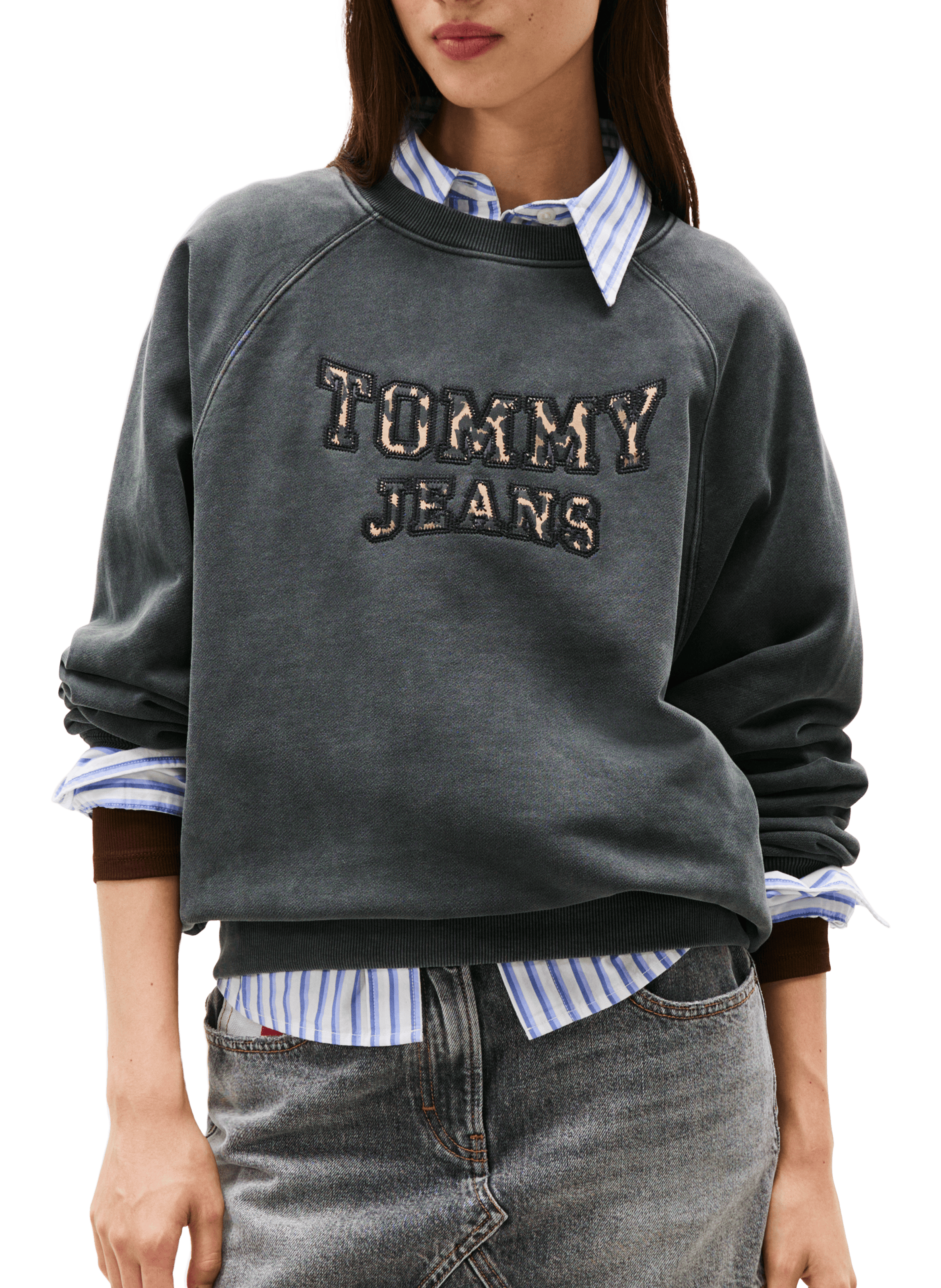 TOMMY HILFIGER Pull à logo en coton Noir
