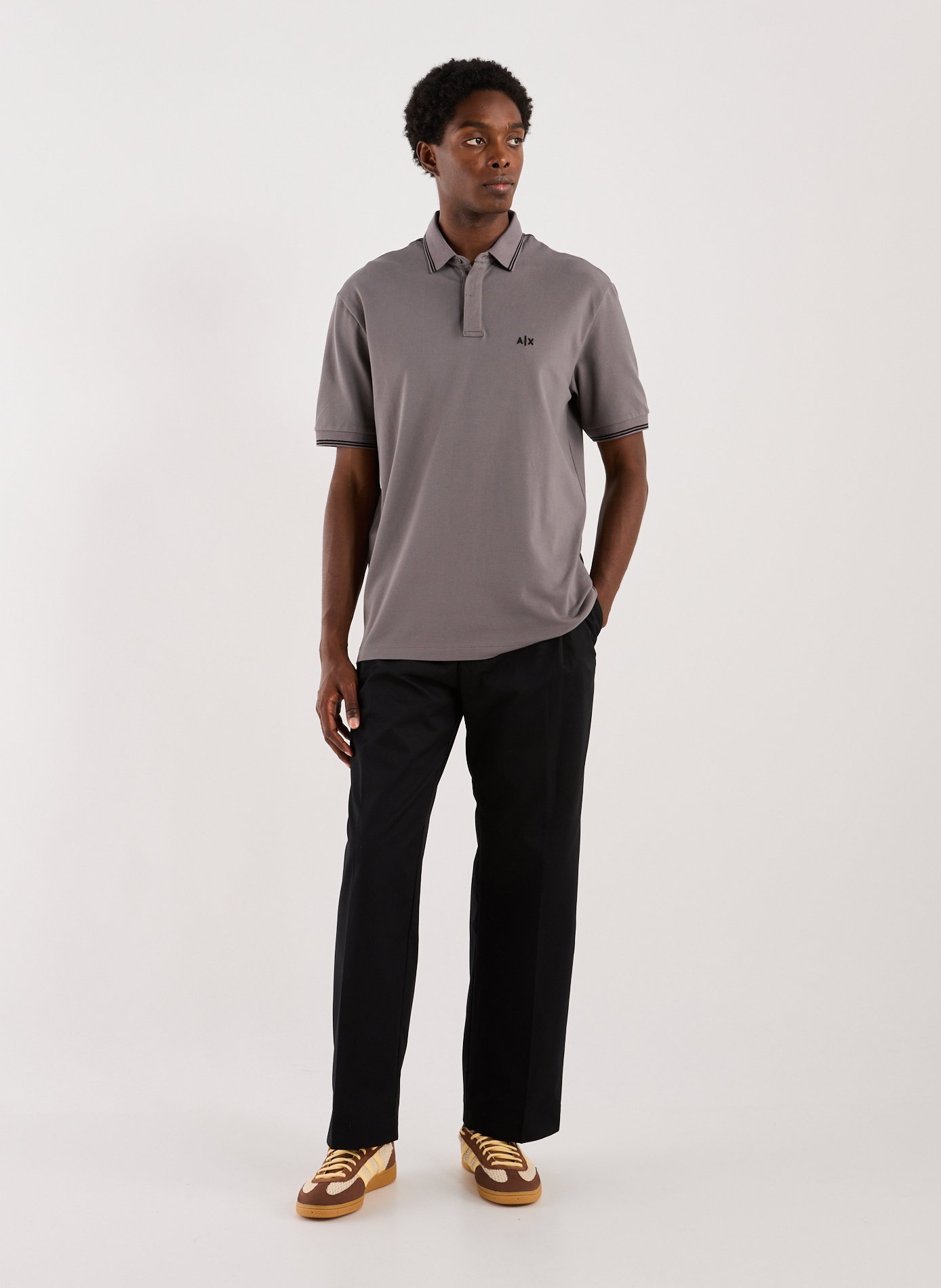 Polo manches courtes en coton mélangé Marron