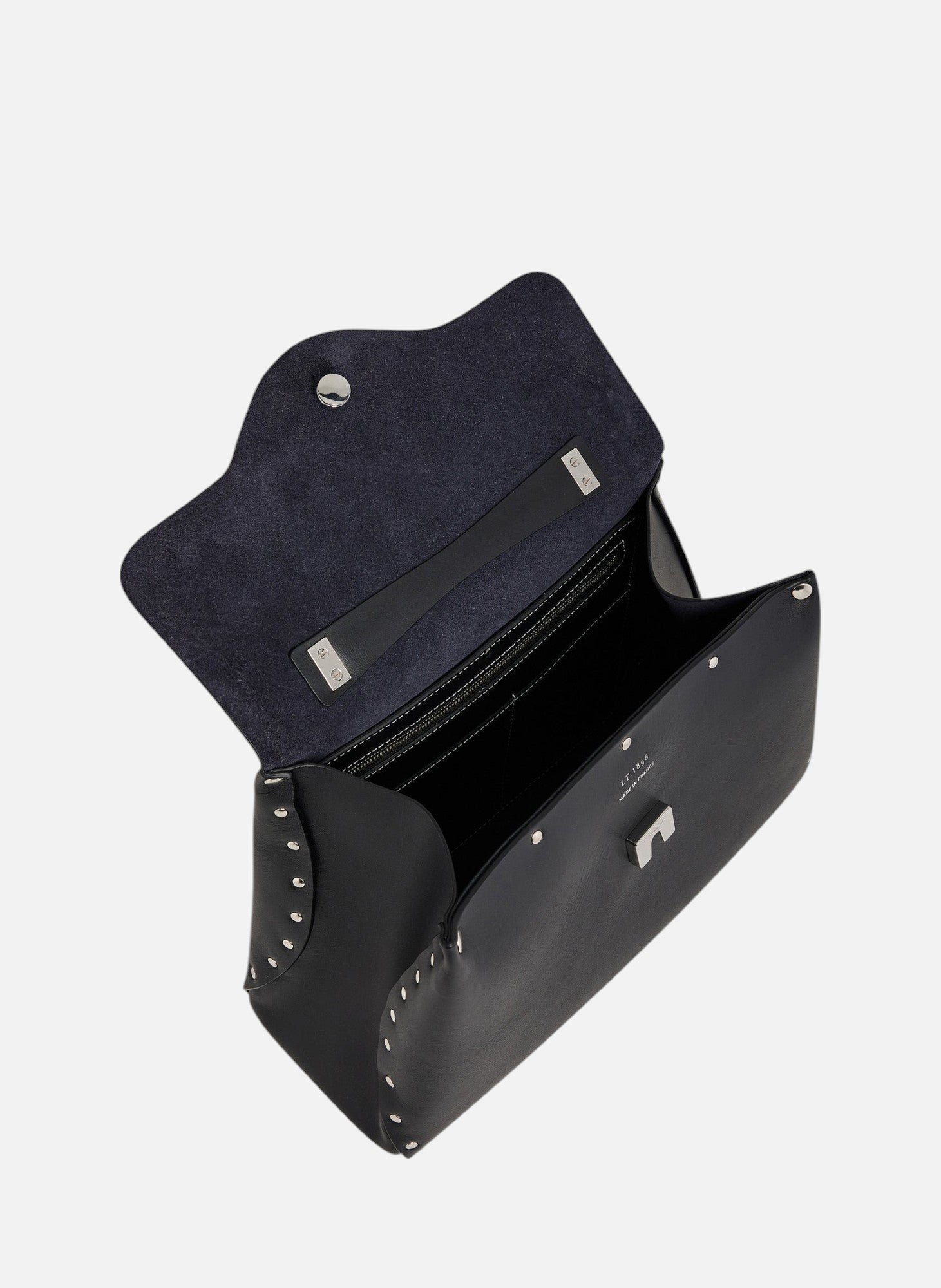 Sac à main moyen modèle sans couture en cuir lisse Noir