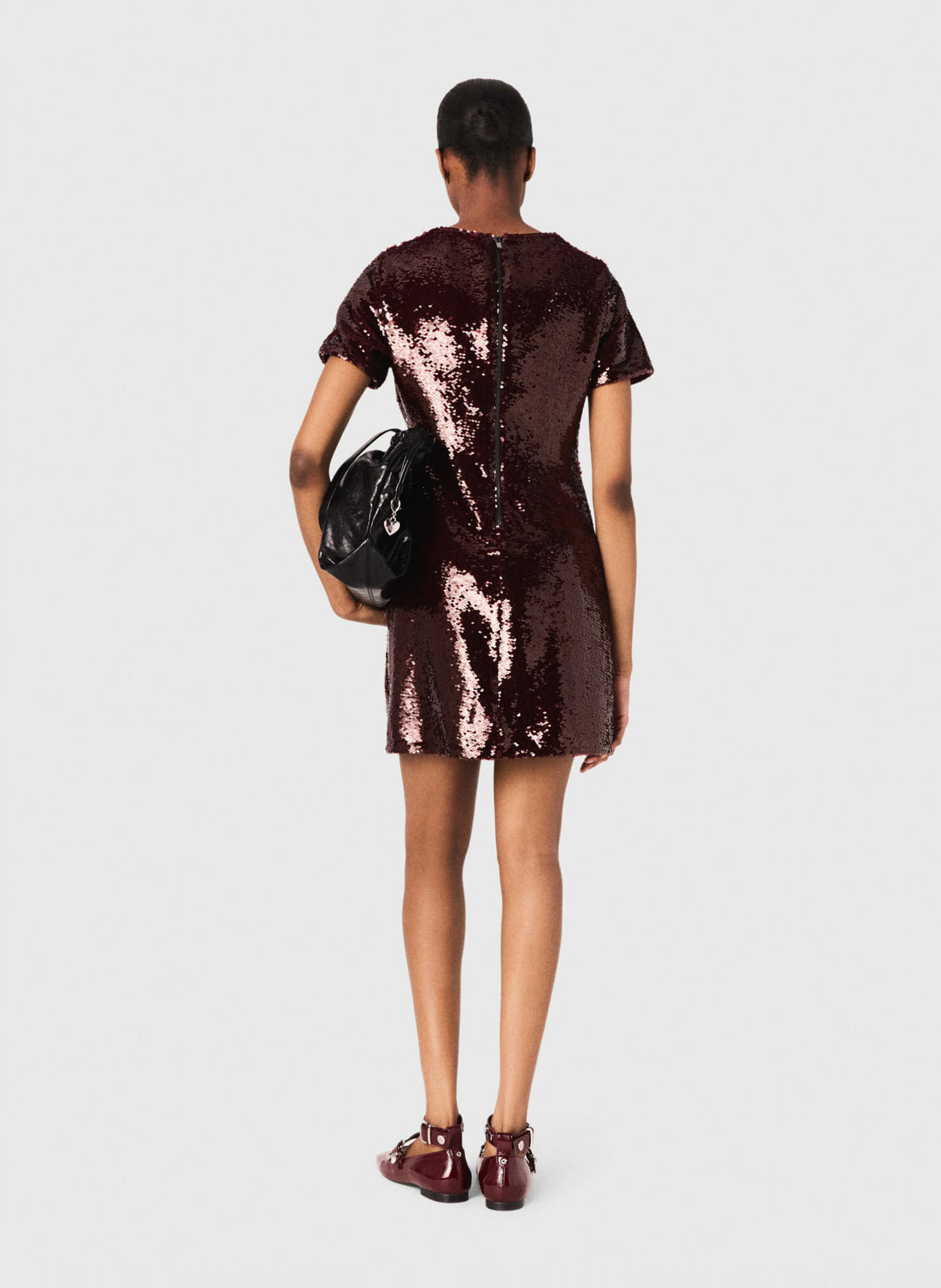 Robe courte col rond à sequins MAJE Rouge