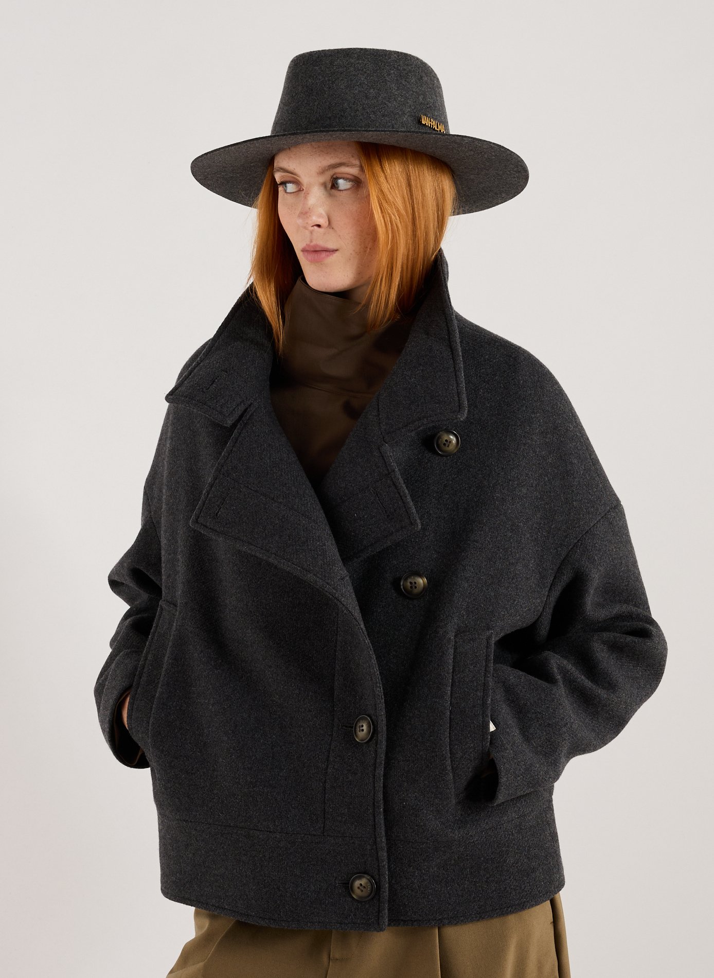 TRENCH & COAT Manteau ample en laine mélangée Gris