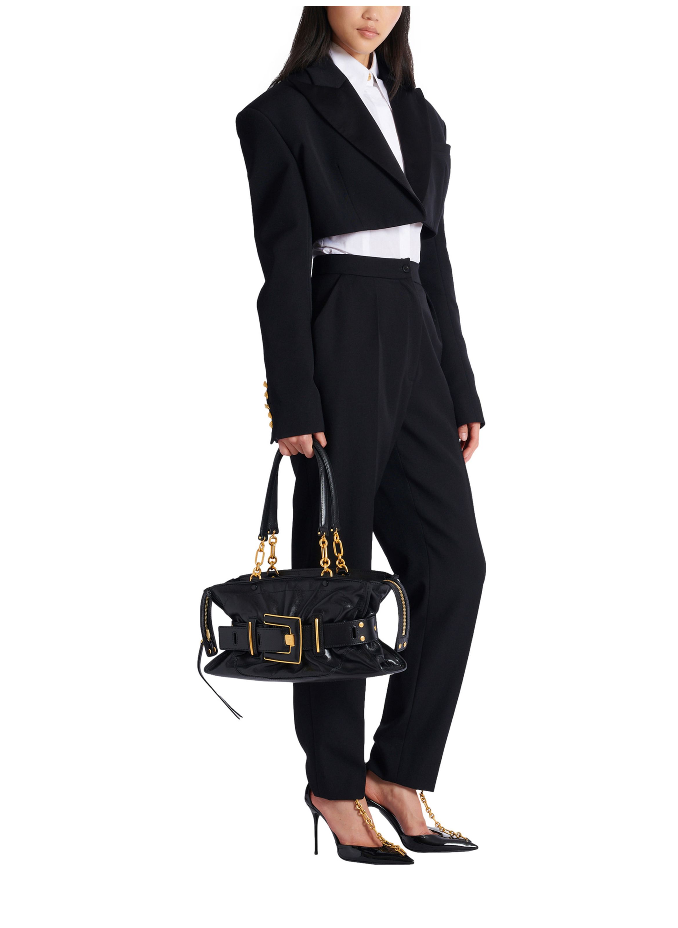 Sac anthem en cuir de veau BALMAIN Noir