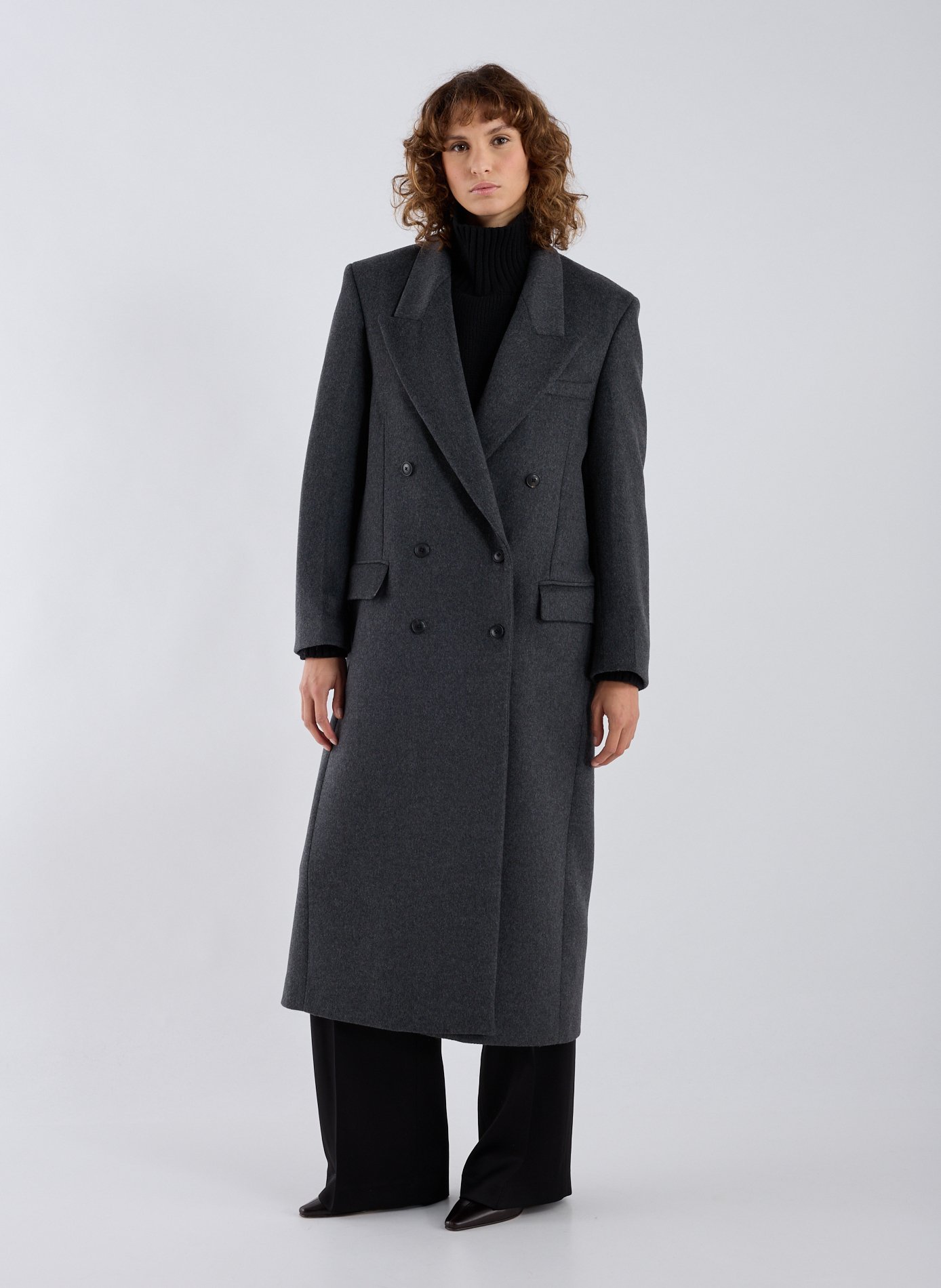 Fitted long coat in blended wool ROHE FRAMES Grey