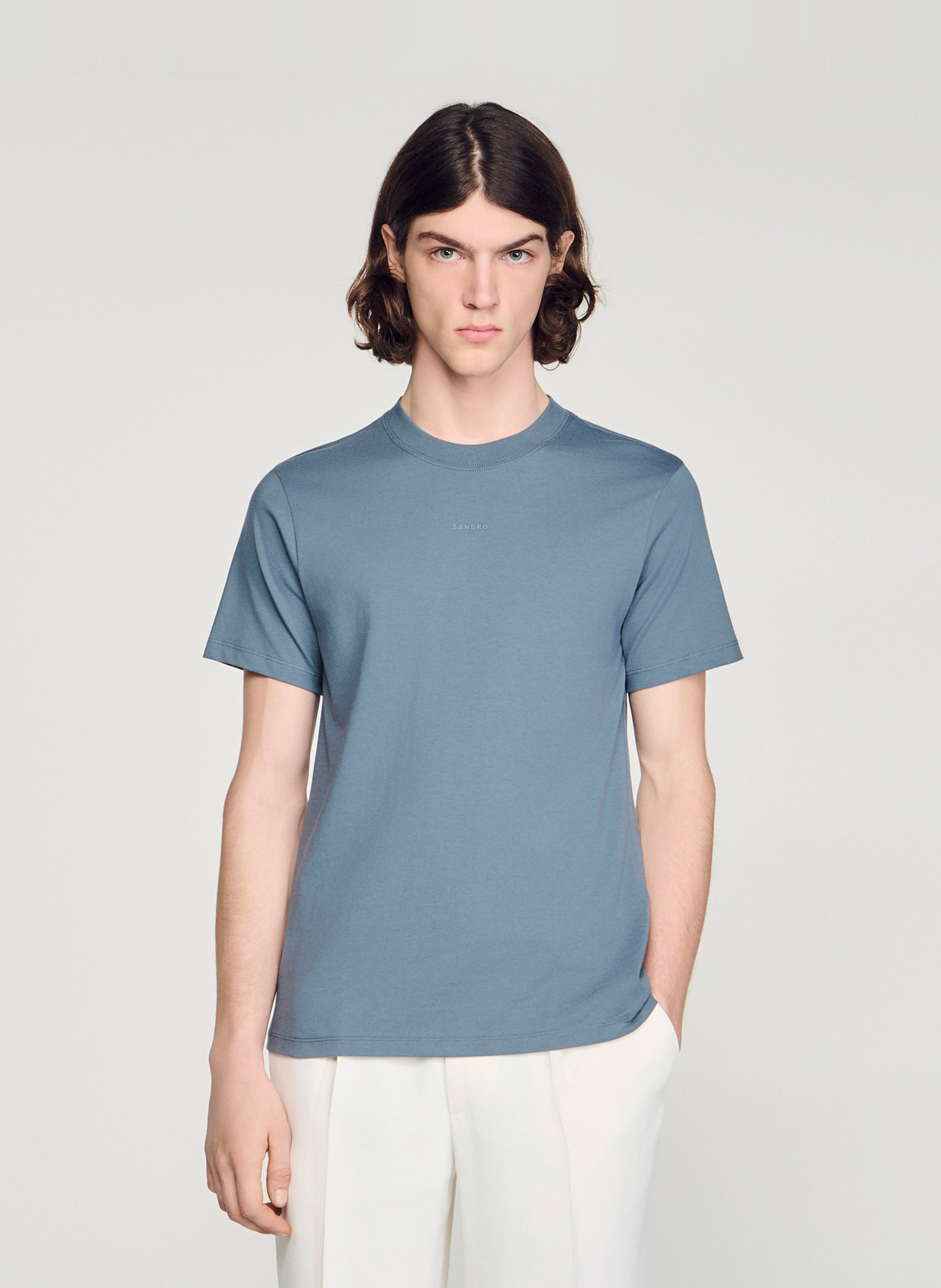 Tee-shirt col rond en coton SANDRO Gris