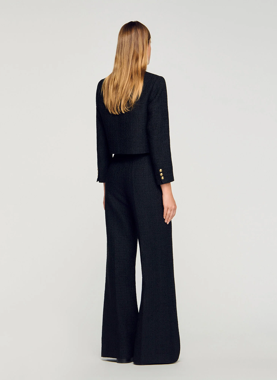 Pantalon tailleur taille haute en tweed SANDRO Noir
