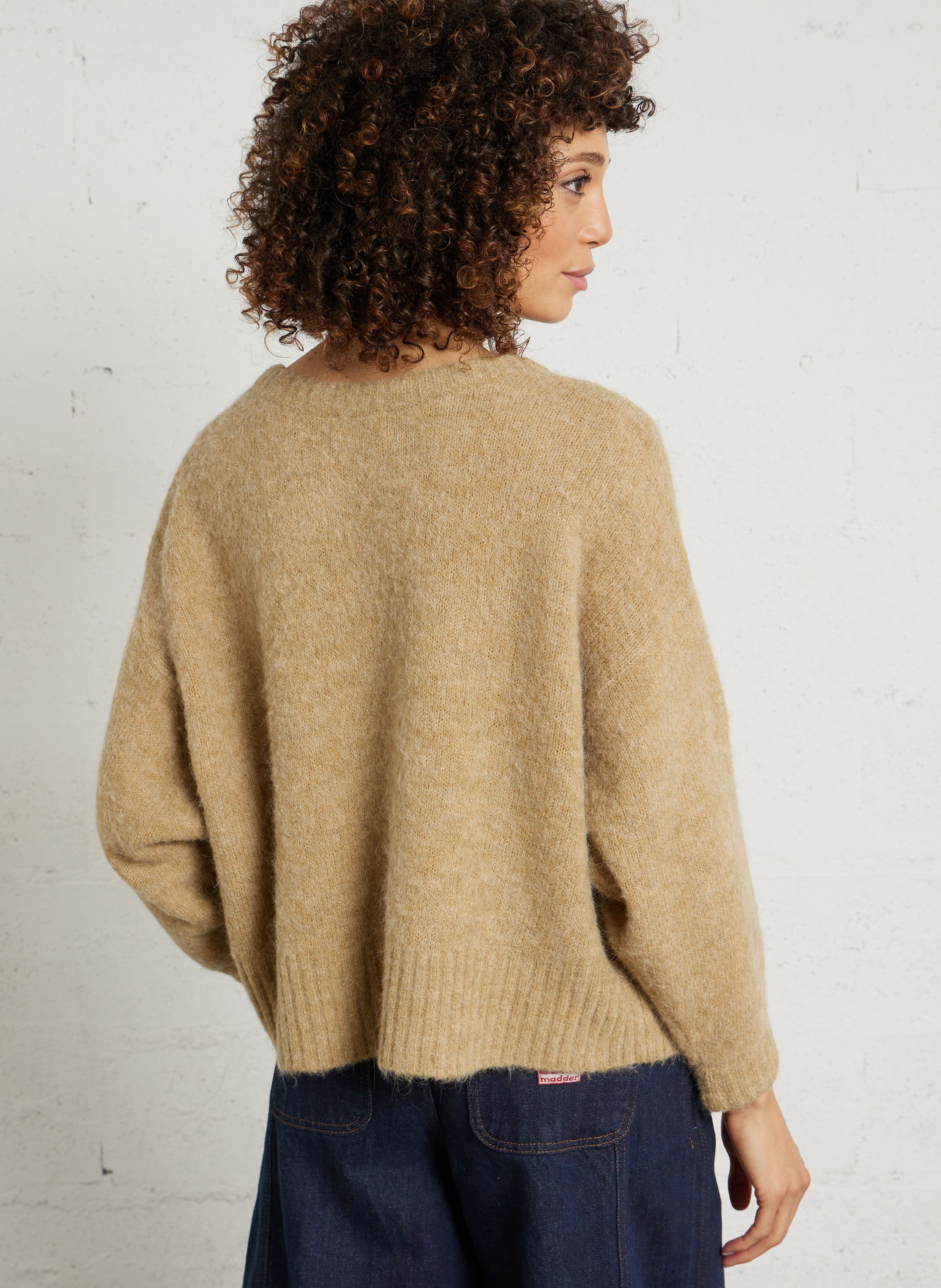Pull oversize col rond en maille east AMERICAN VINTAGE Beige