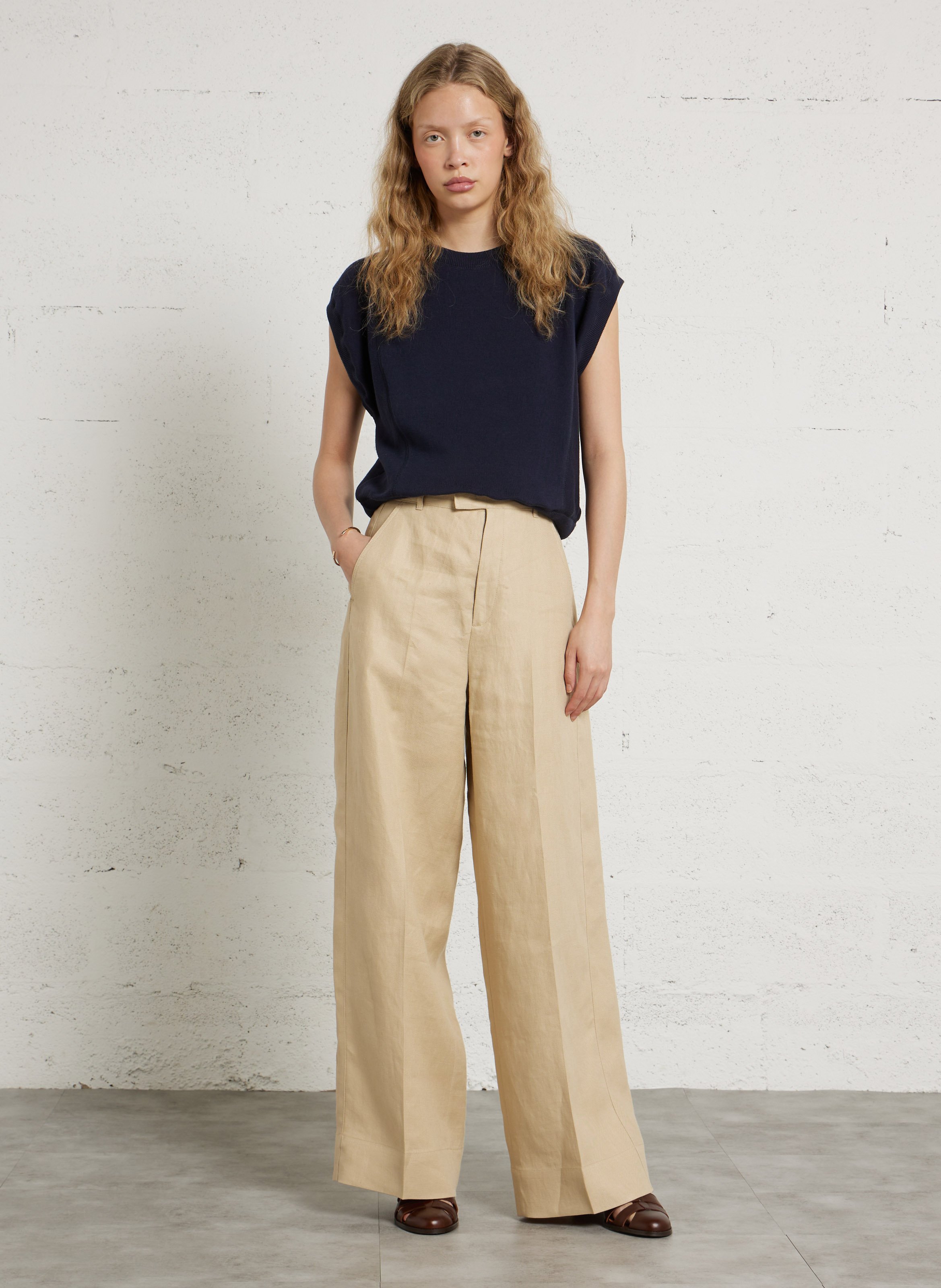 Pantalon large en lin hippolyte SOEUR Beige