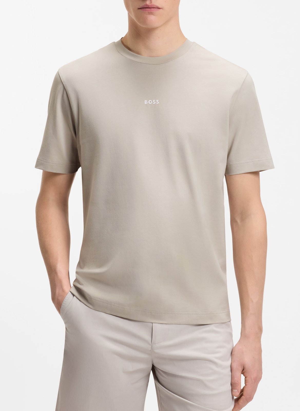 Tee-shirt col rond en coton mélangé BOSS Argent