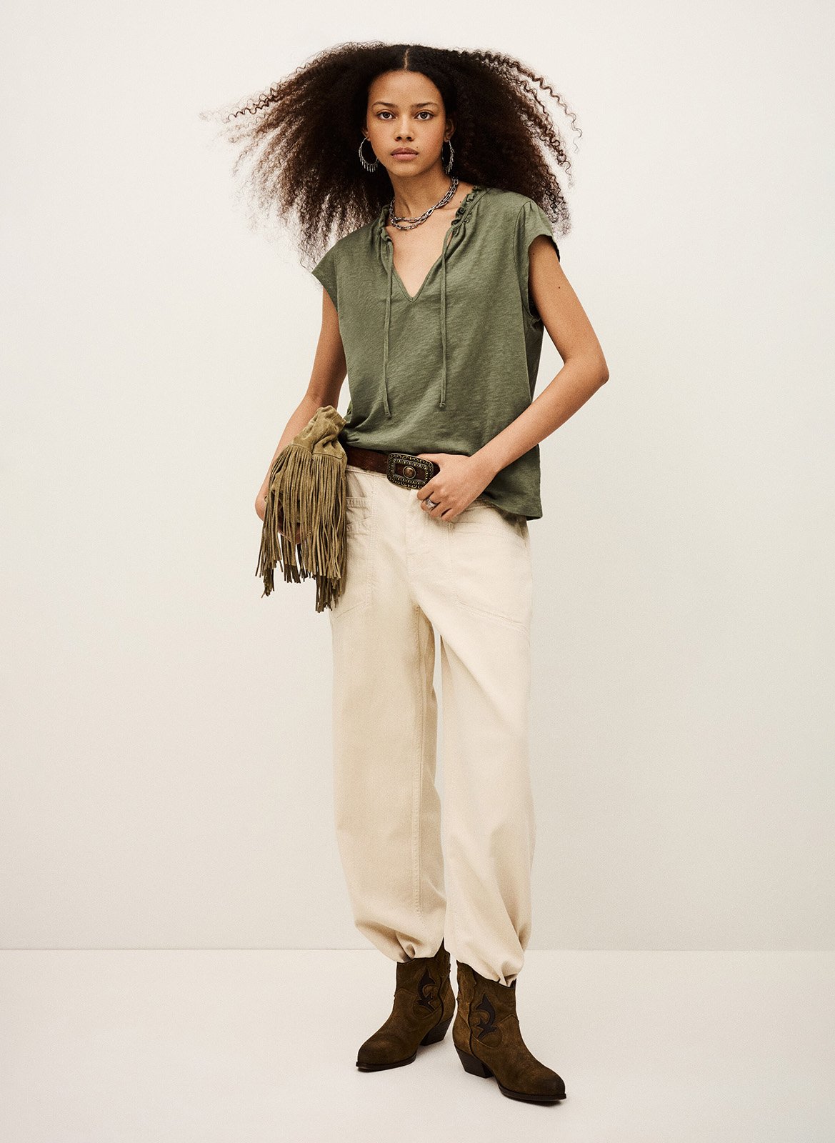 Tee-shirt col rond en coton very BA&SH Kaki