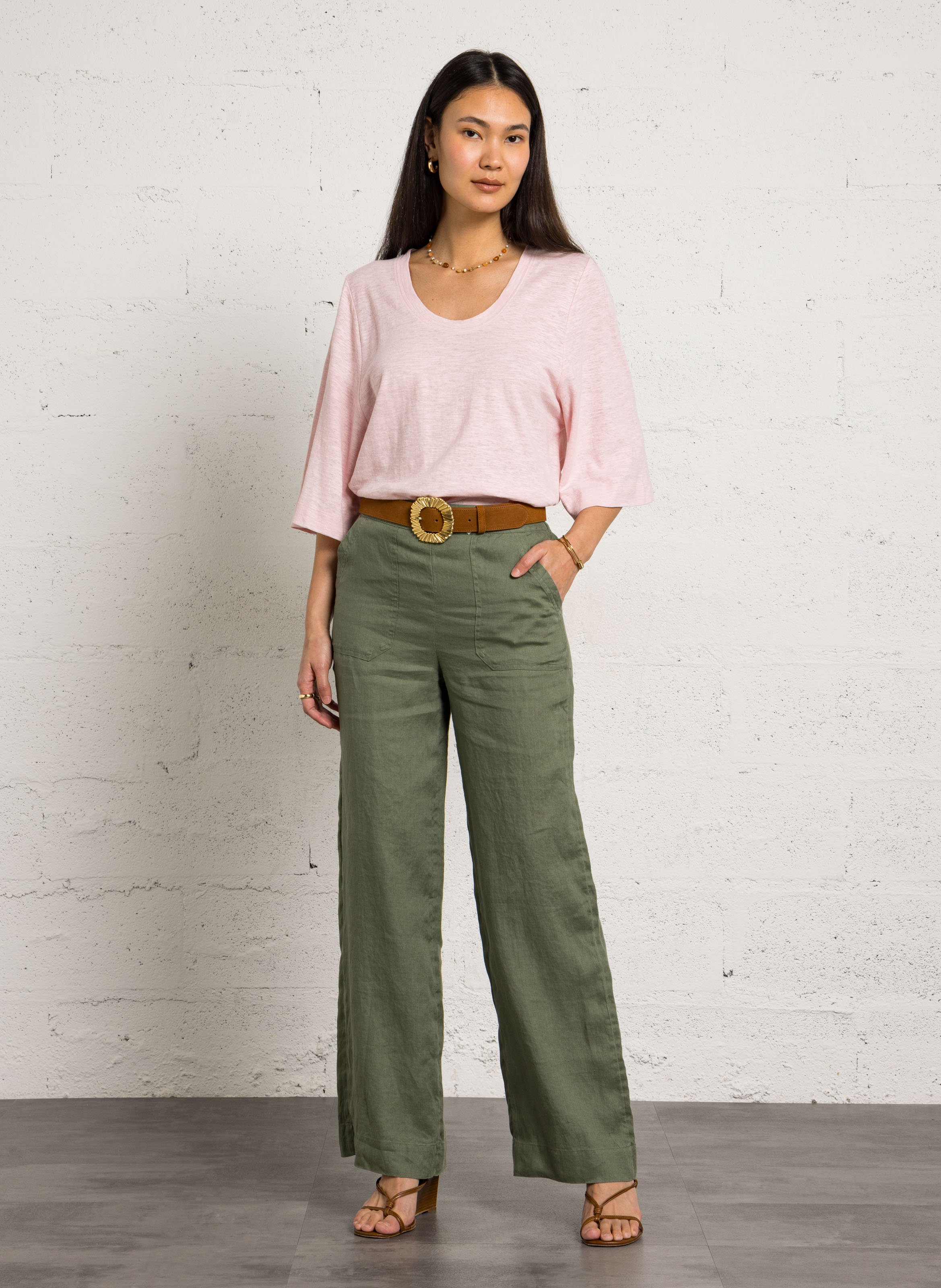Ceinture à boucle en cuir suédé elisa MAISON 123 Beige