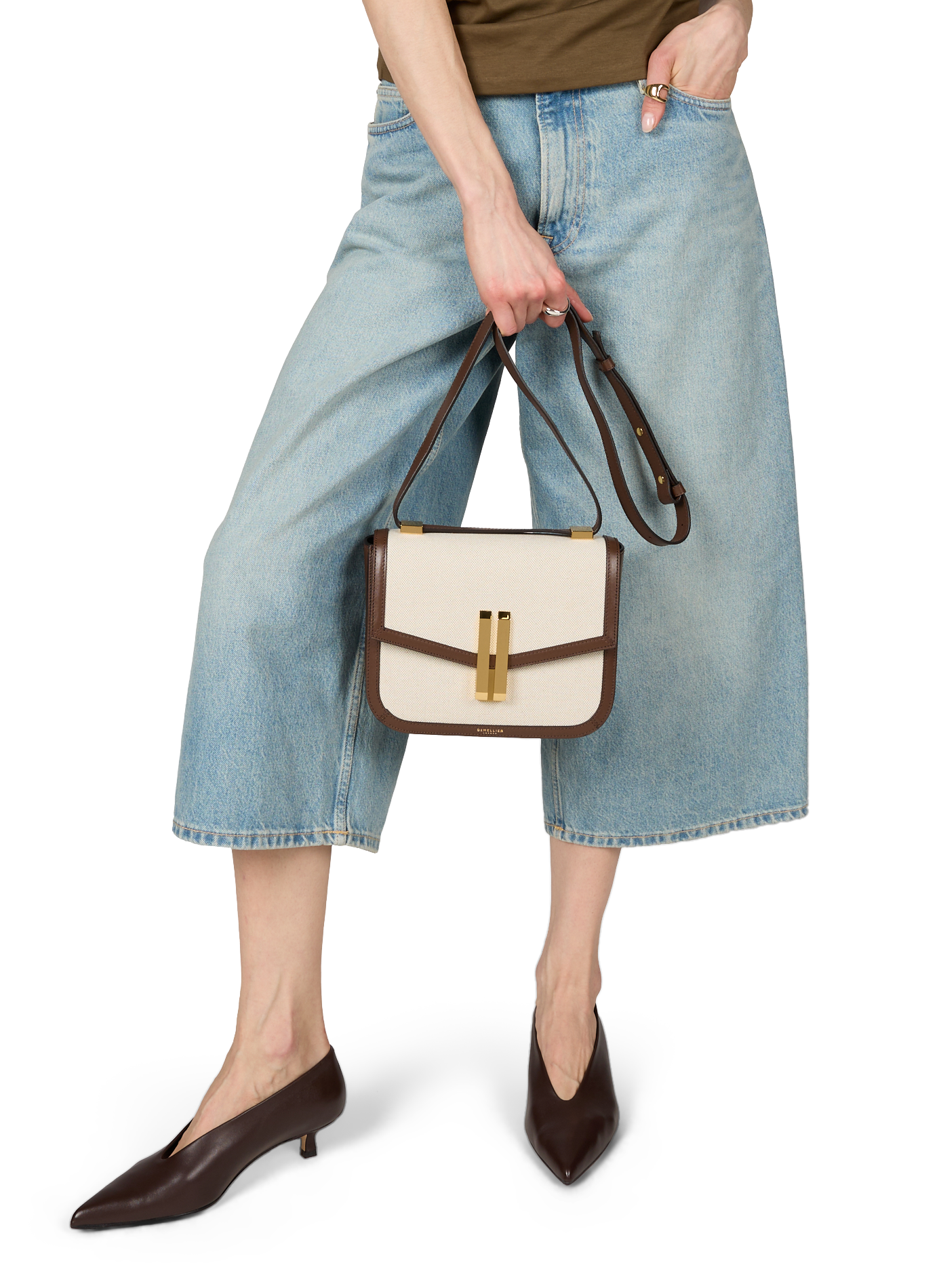 Schultertasche Vancouver aus Leder und Baumwolle DEMELLIER LONDON Braun