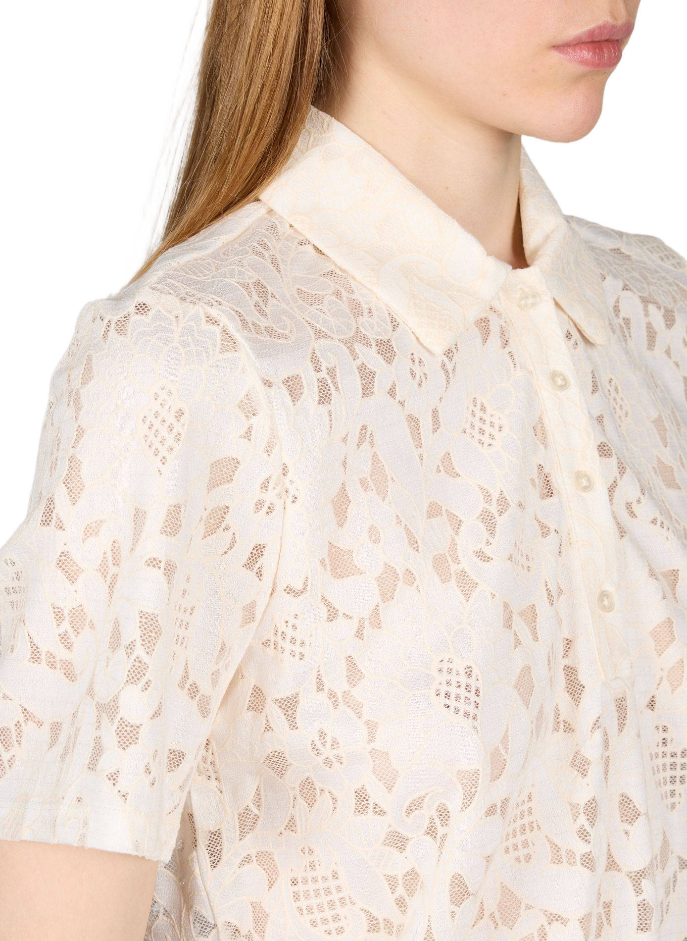 Polo de manga corta en encaje floral OBJECT Blanco