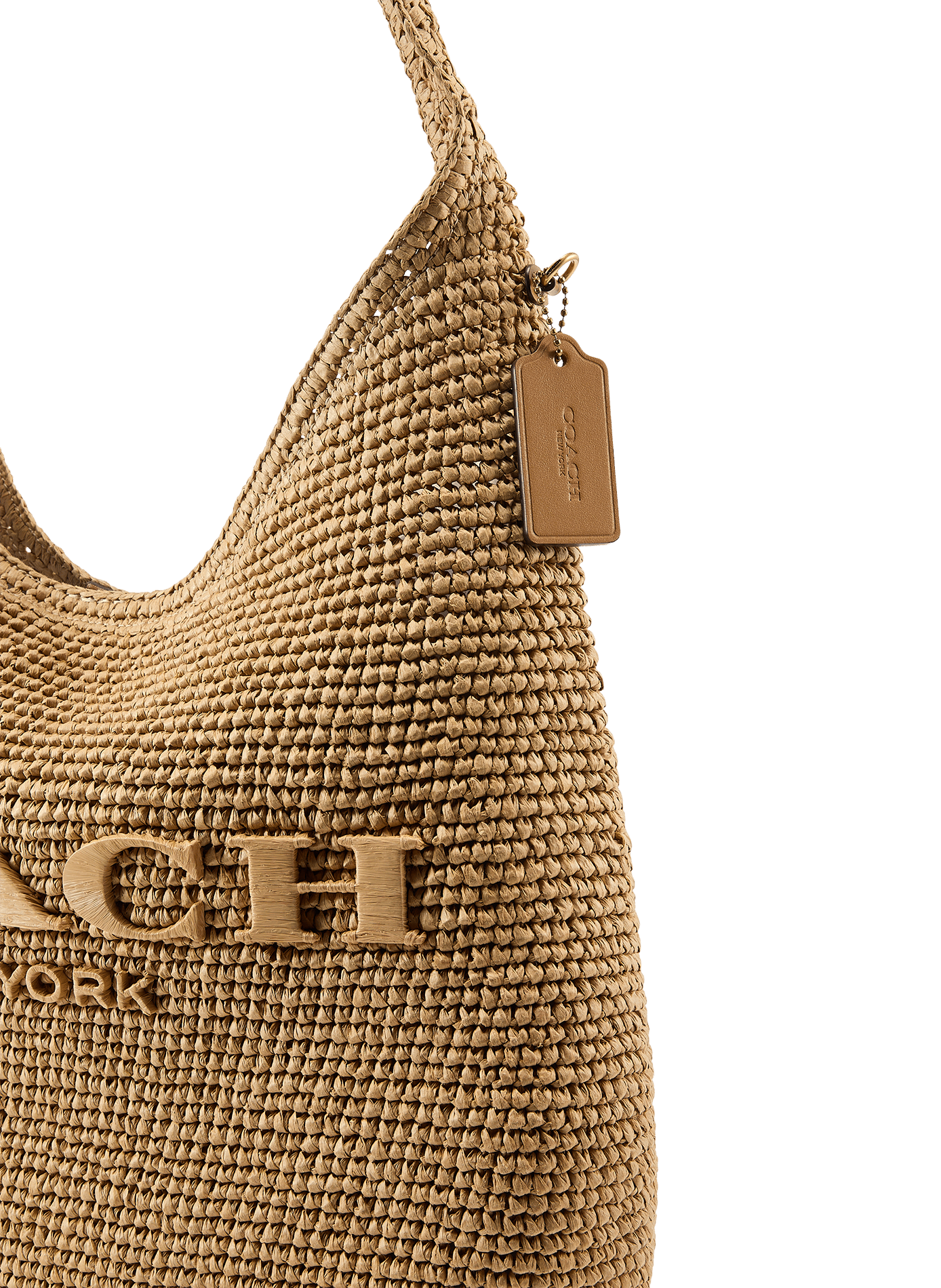 Sac porté épaule en paille COACH Beige