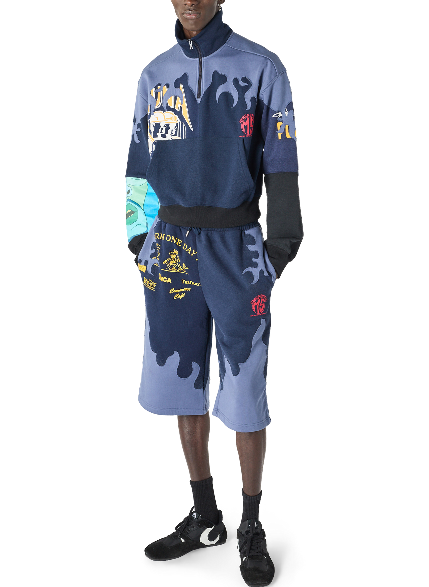 Sweatshirt en jersey upcyclé à patchs fleurs unisexe | Bleu MARINE SERRE Homme