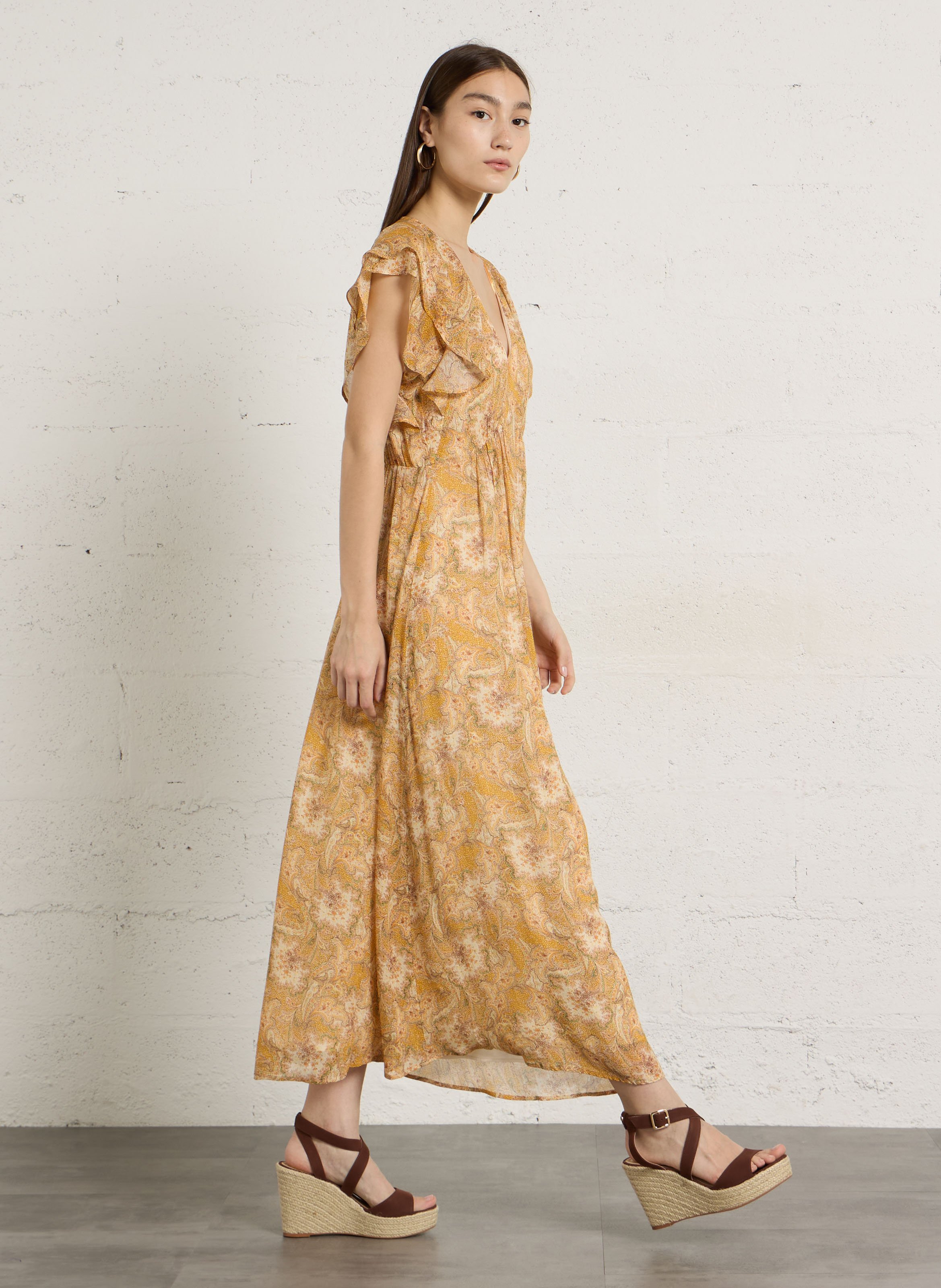 Robe longue col v imprimée bouchra MAISON 123 Doré