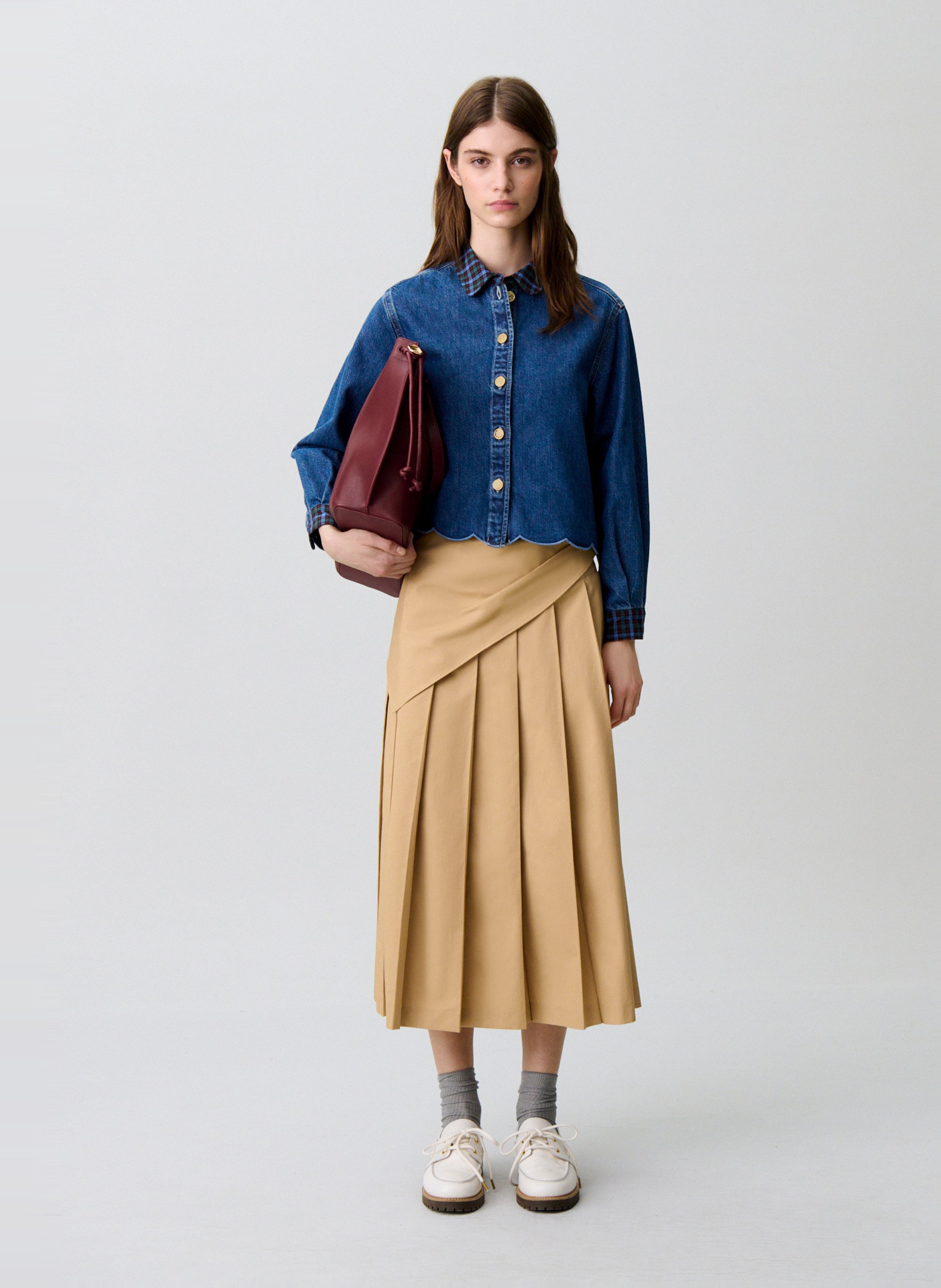 Jupe midi évasée plissée CLAUDIE PIERLOT Beige