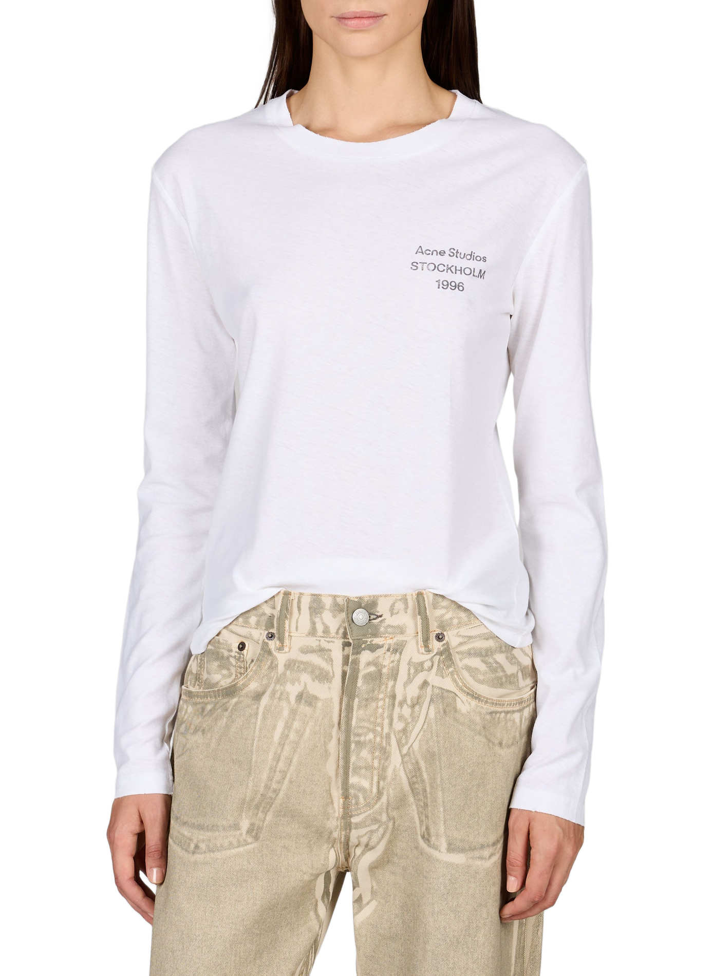 T-Shirt mit abgenutztem Logo aus Baumwollmischung ACNE STUDIOS Weiss