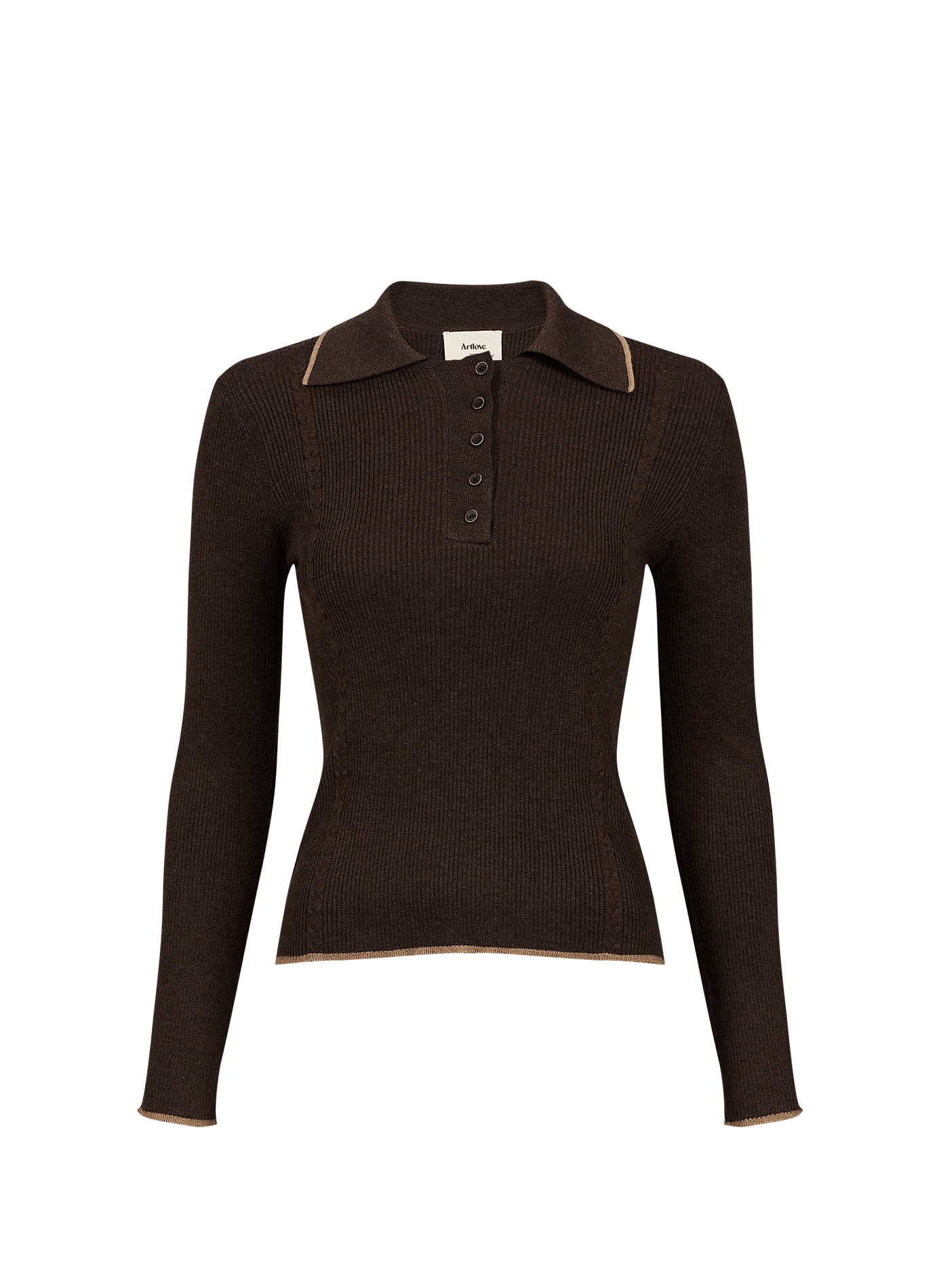 Ribbed polo collar buttoned sweater ARTLOVE Brown
