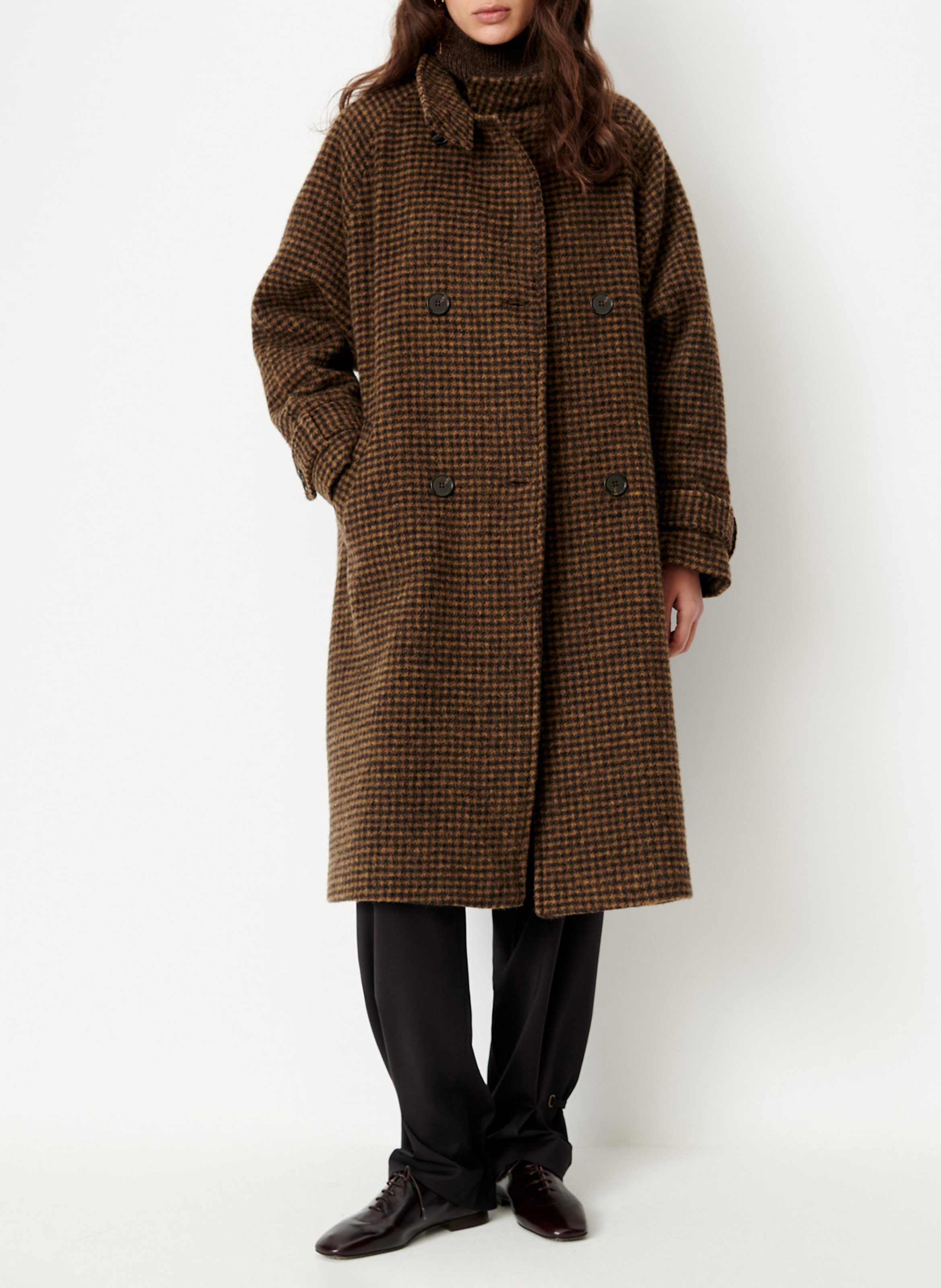 Manteau col montant en laine mélangée bleechecks SESSUN Marron