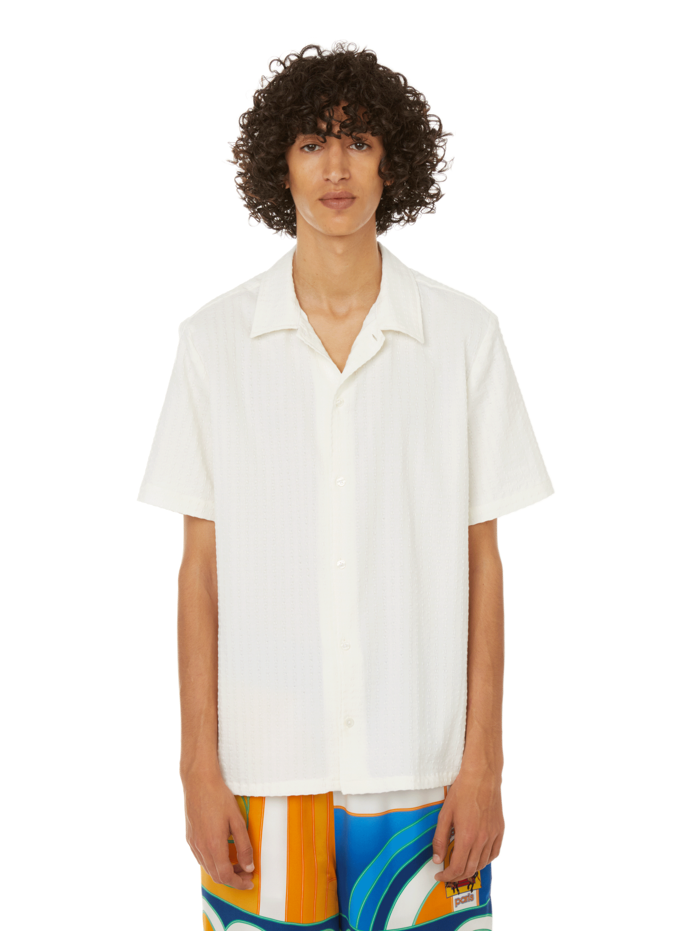 SAMSOE SAMSOE Textured short-sleeved organic cotton shirt White