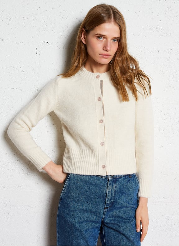 Gilet court boutonné lyne Beige by SOEUR SOEUR Gilet court boutonné lyne Beige