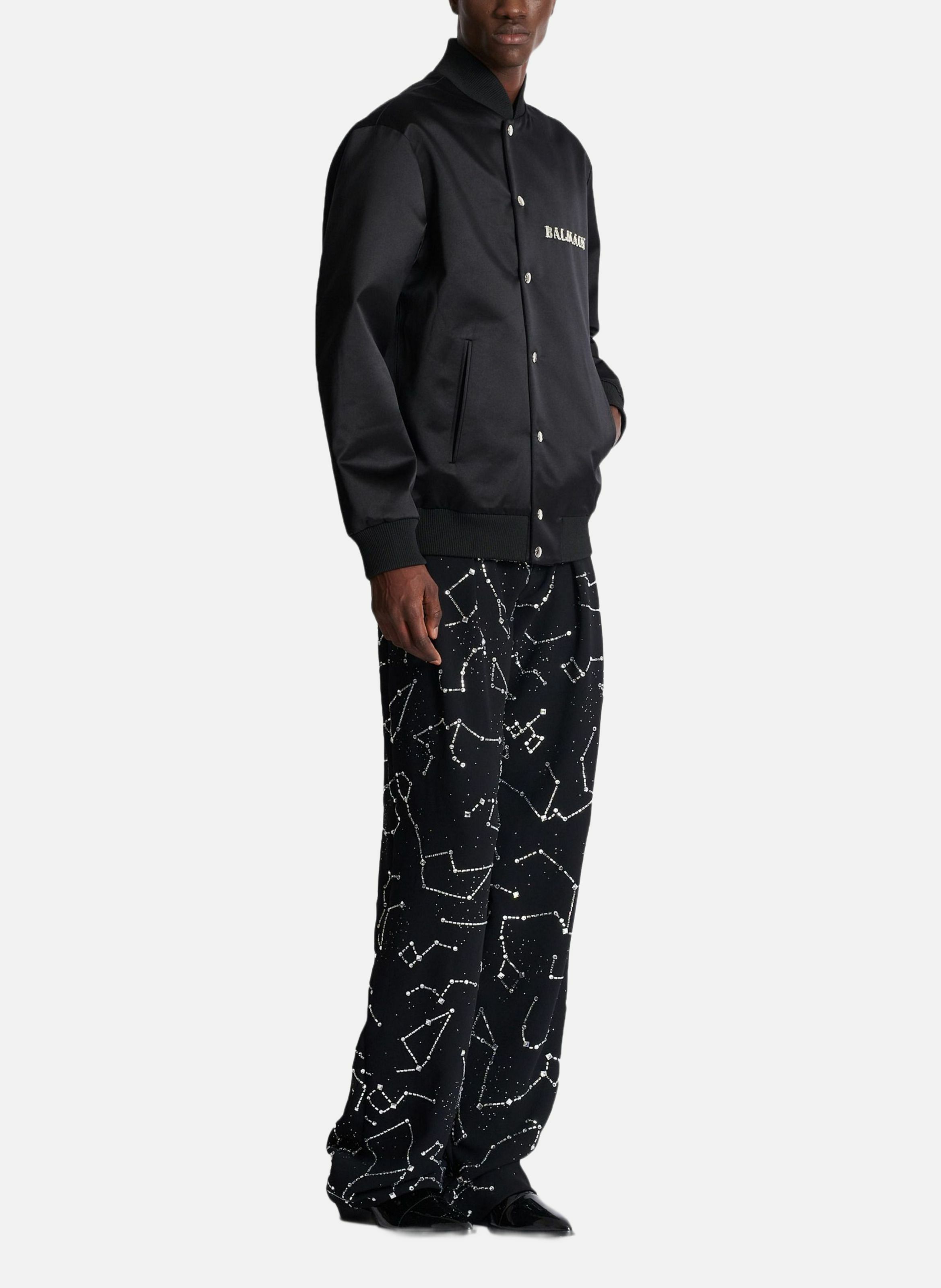 Bomber en satin brodé motif balmain galaxy BALMAIN Argent
