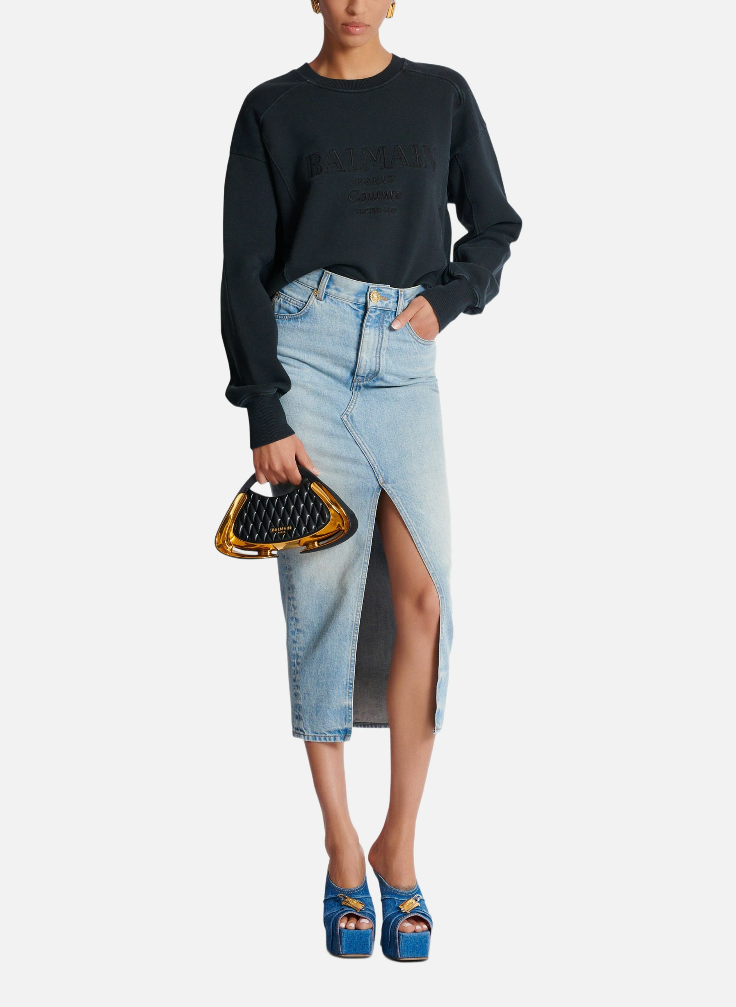 Sweatshirt brodé balmain couture BALMAIN Gris