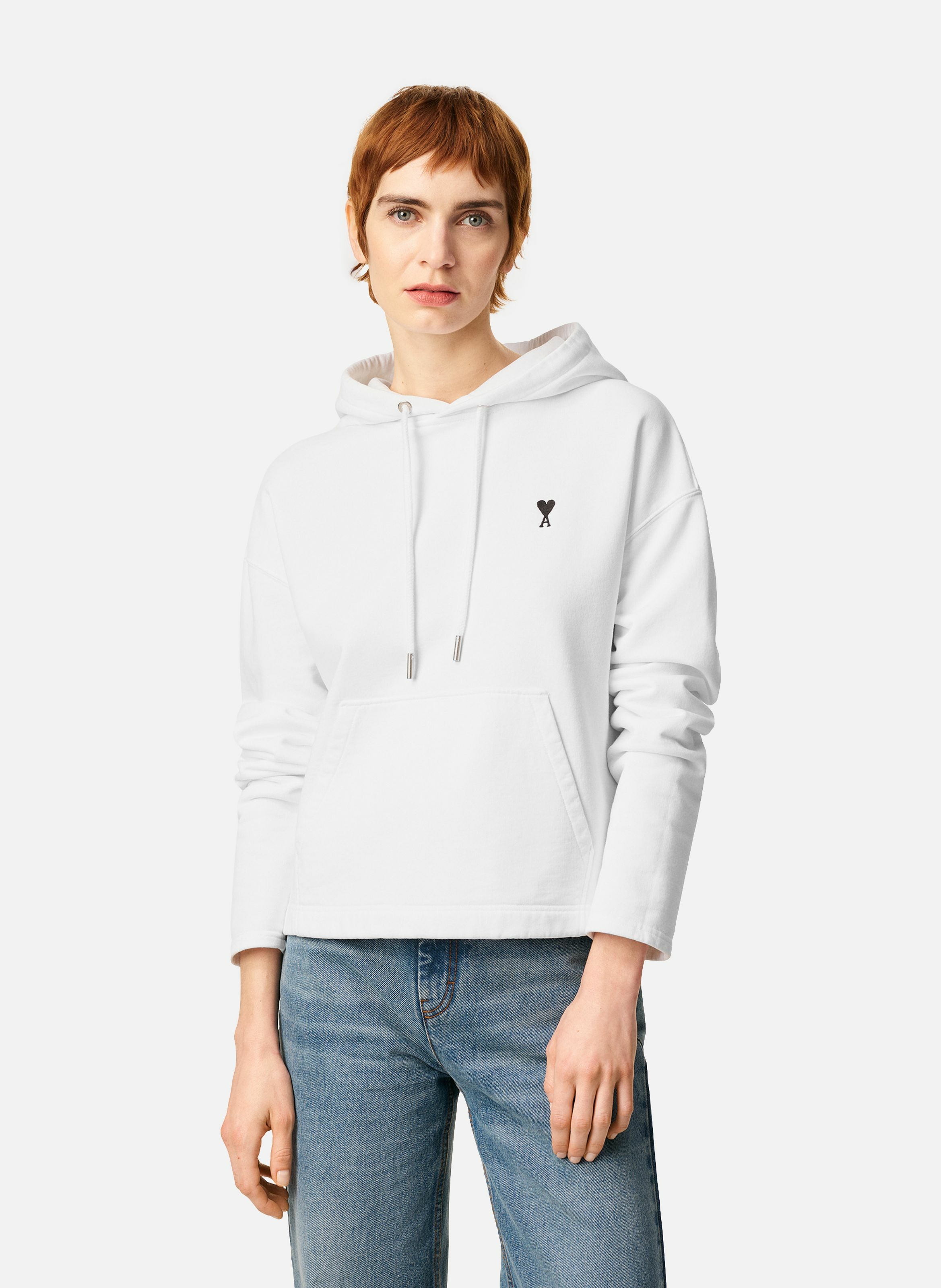 Hoodie ami de coeur contrasté en coton AMI PARIS Blanc