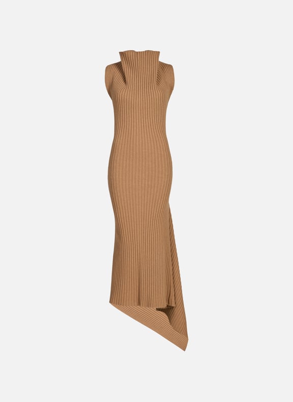 Asymmetric Ribbed Wool Blend Maxi Dress Beige by VICTORIA BECKHAM VICTORIA BECKHAM Asymmetric Ribbed Wool Blend Maxi Dress Beige